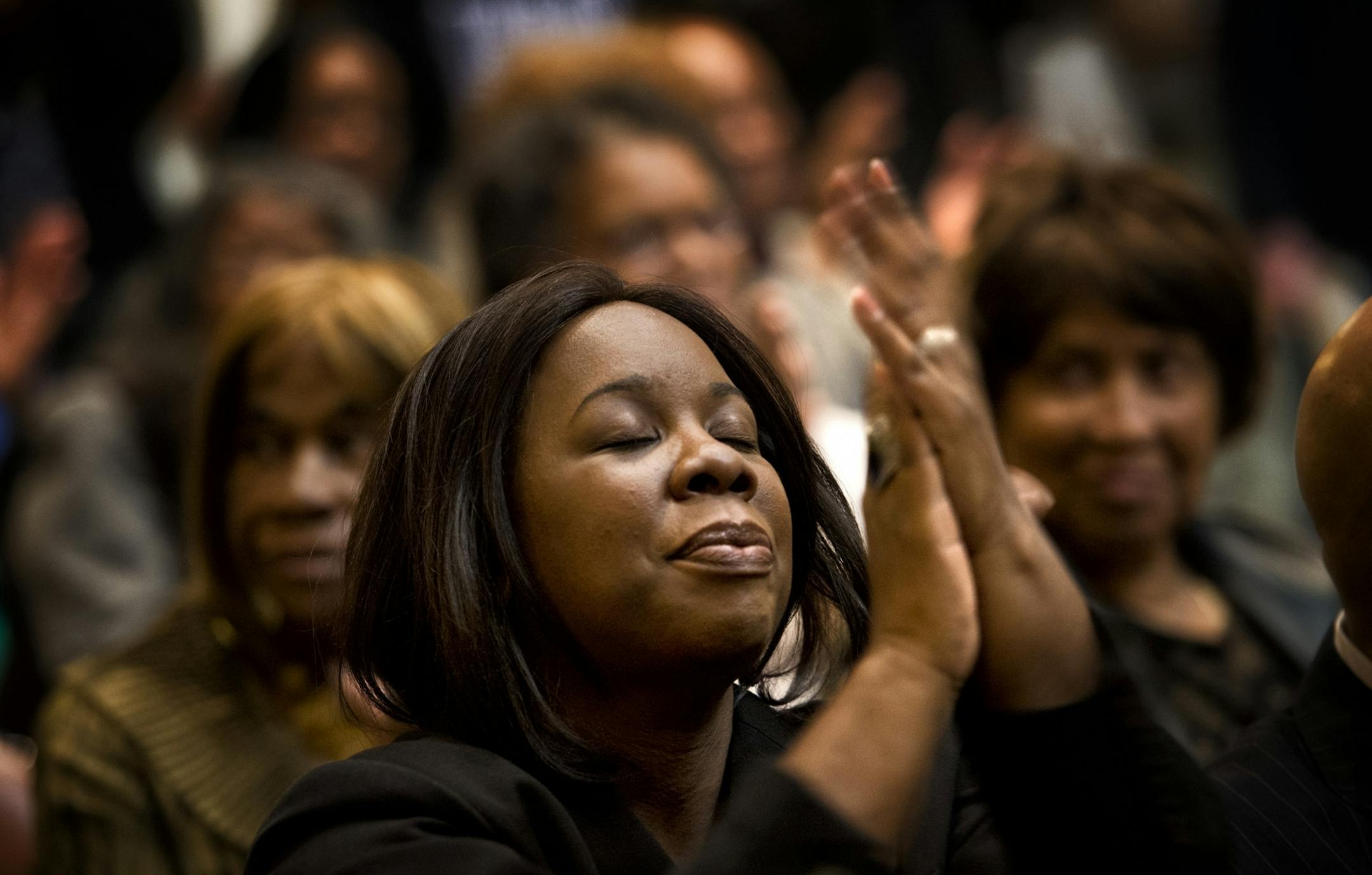 Rev. Latonya Fakir of St. Peters Church in Minneapolis prayed at a faith rally at the Minnesota State Capitol on the 45th anniversary of Dr. Martin Luther King's assassination on April 4, 2013.