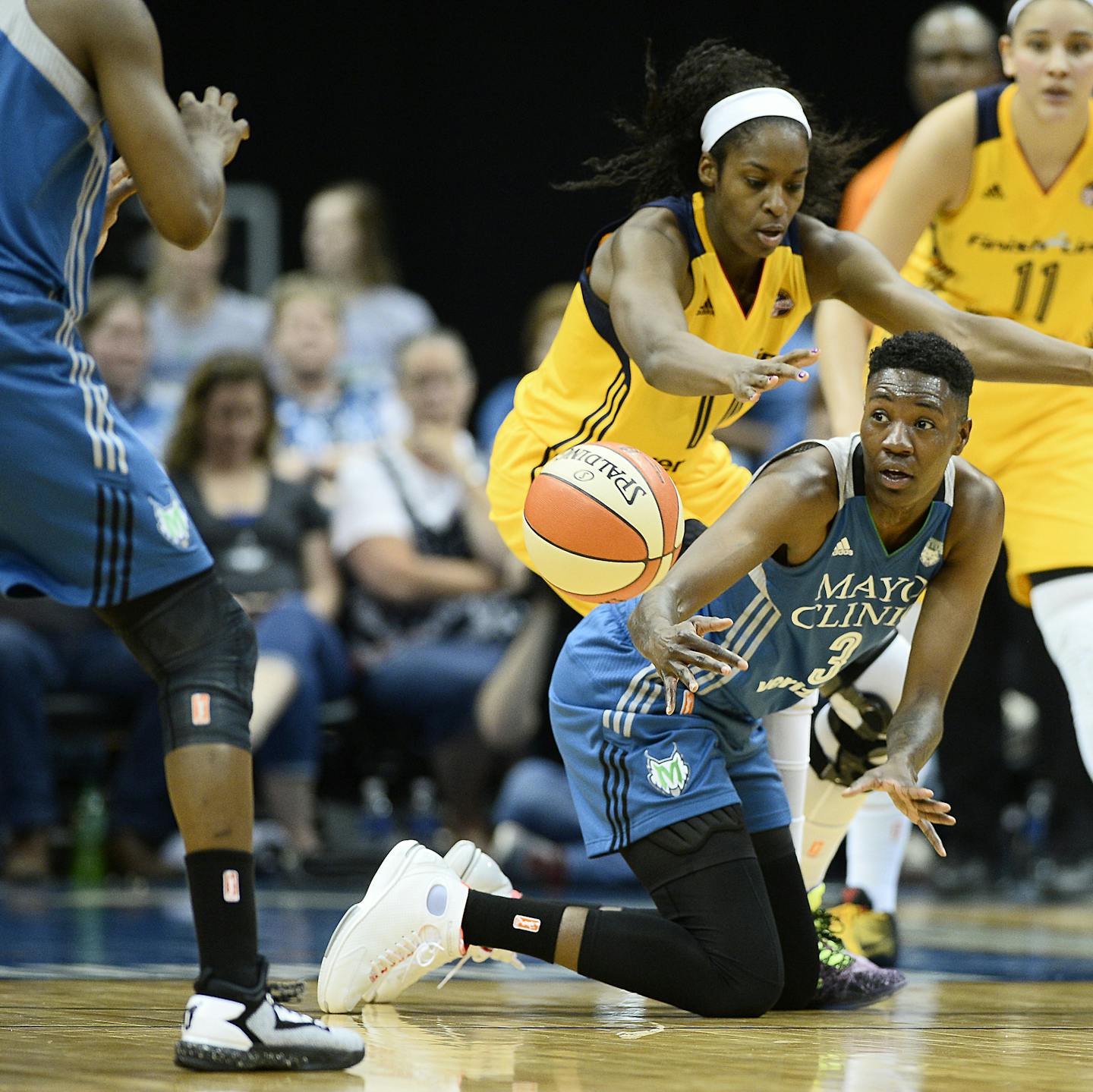 Minnesota Lynx forward Natasha Howard (3) was able to gain control of a loose ball before passing it to forward Keisha Hampton (24) in the second half. ] (AARON LAVINSKY/STAR TRIBUNE) aaron.lavinsky@startribune.com The Minnesota Lynx played the Indiana Fever on Friday, May 27, 2016 at Target Center in Minneapolis, Minn.