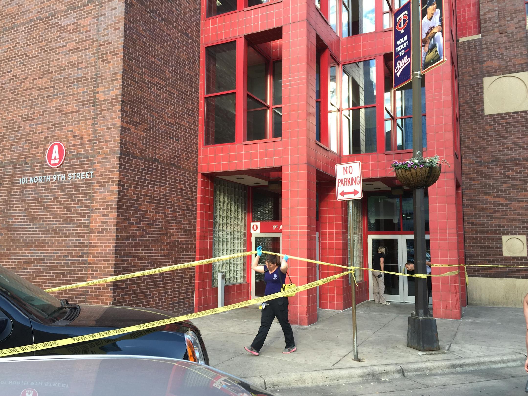 Police investigate at the transit hub of Ramp A in downtown Minneapolis, where a woman was fatally stabbed.