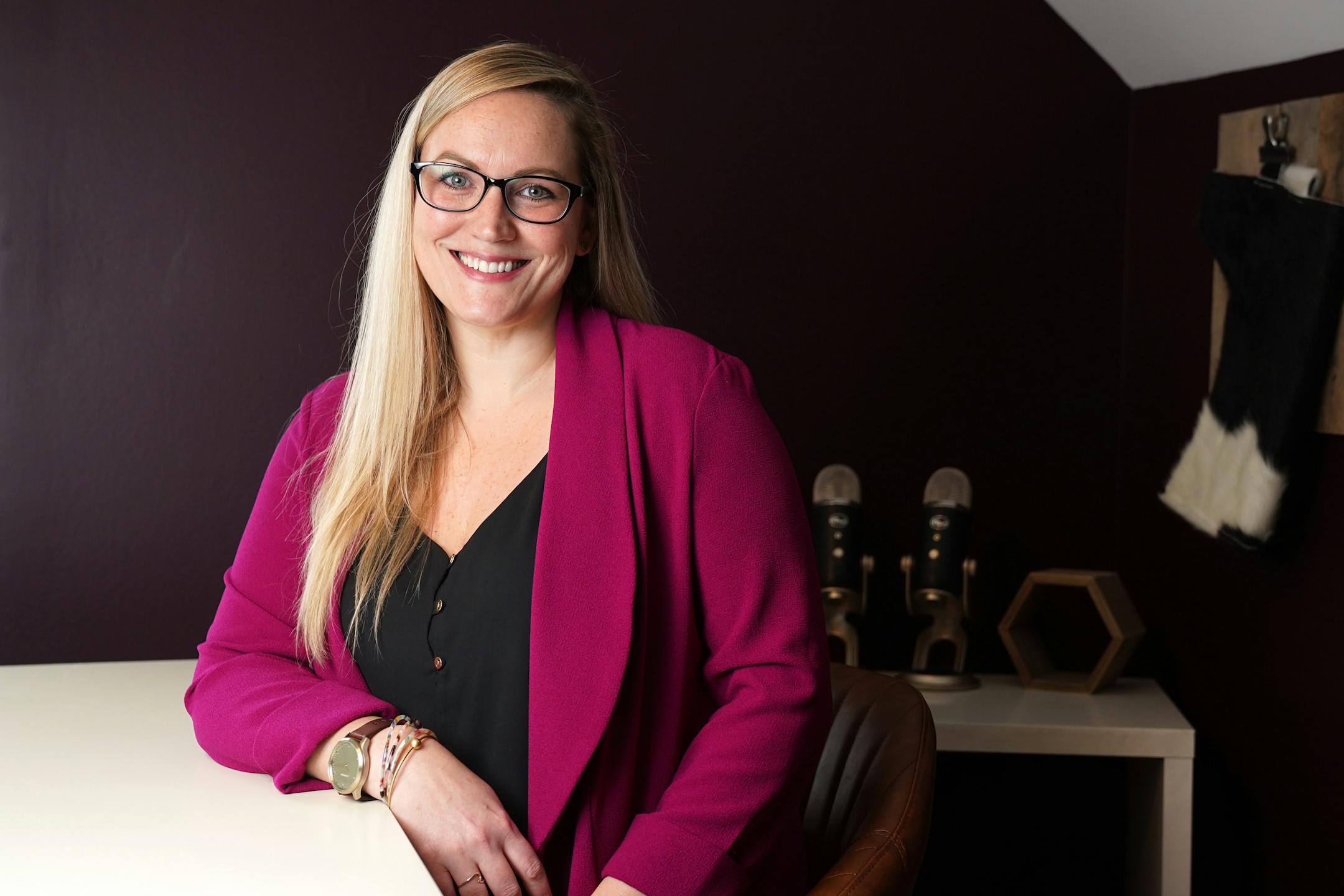 Kristen Mark, the newly named Joycelyn Elders Endowed Chair in Sexual Health Education at the University of Minnesota's Center for Sexual Health, sat for a portrait Wednesday at her home office in south Minneapolis. ] ANTHONY SOUFFLE • anthony.souffle@startribune.com