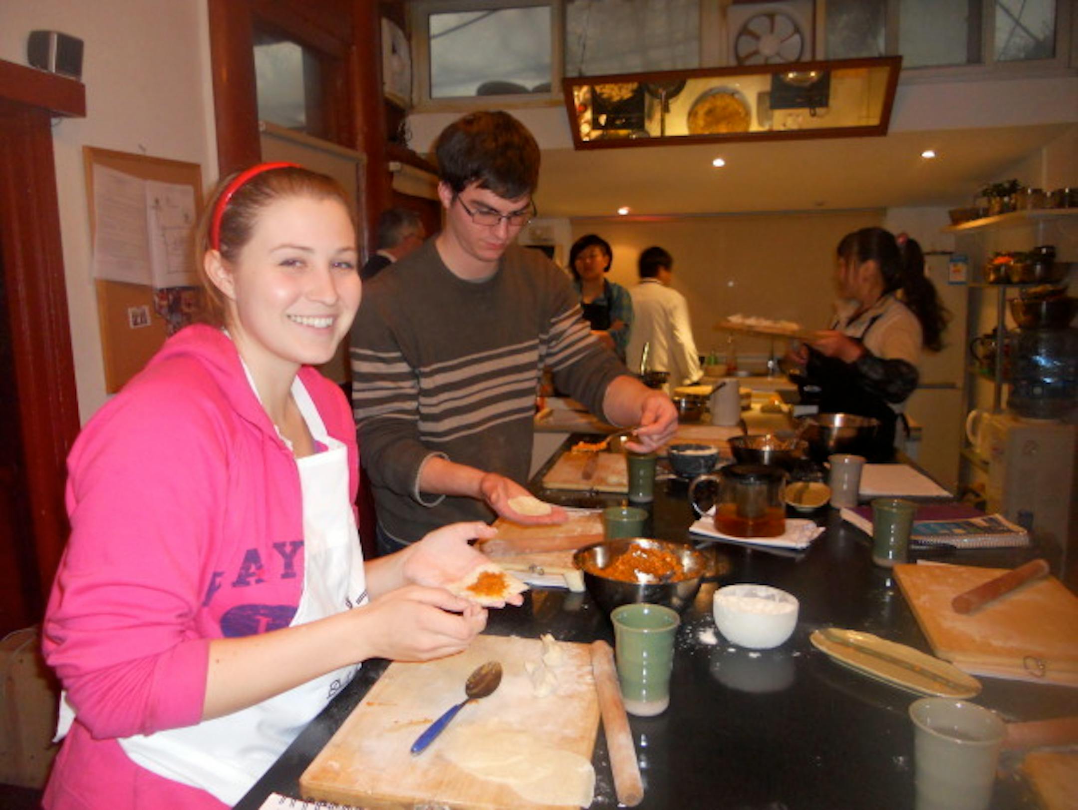 My classmates Emily and Jeff making homemade dumpling wrappers. It's surprisingly difficult!