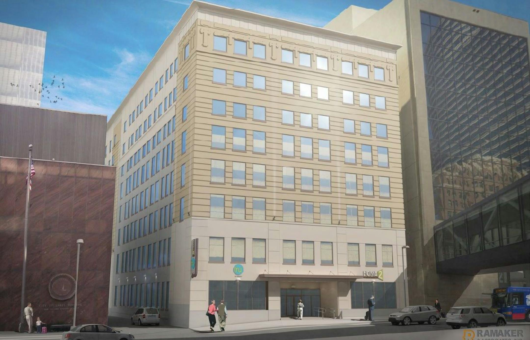 Minneapolis planning officials have approved plans for a new hotel in downtown Minneapolis. Image courtesy Ramaker & Associates