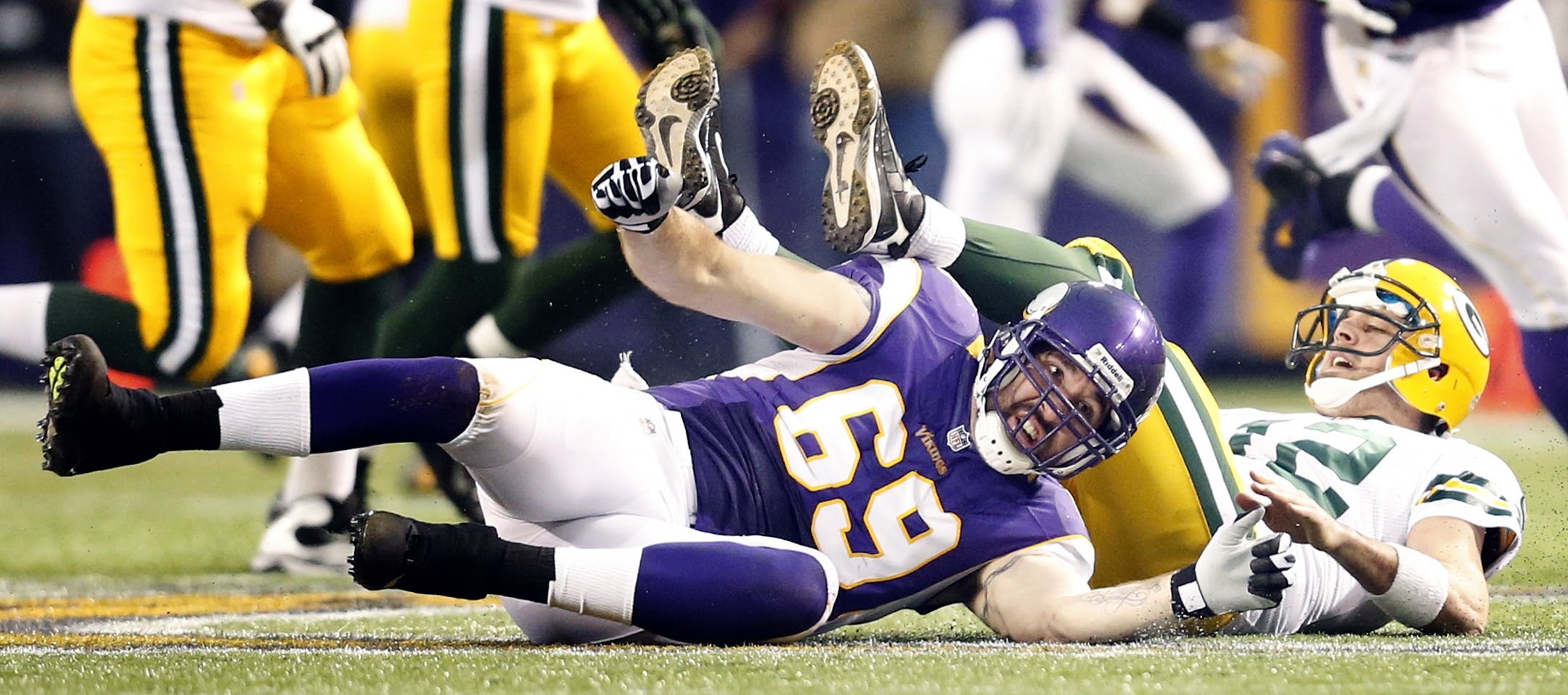 Jared Allen sacked Aaron Rodgers