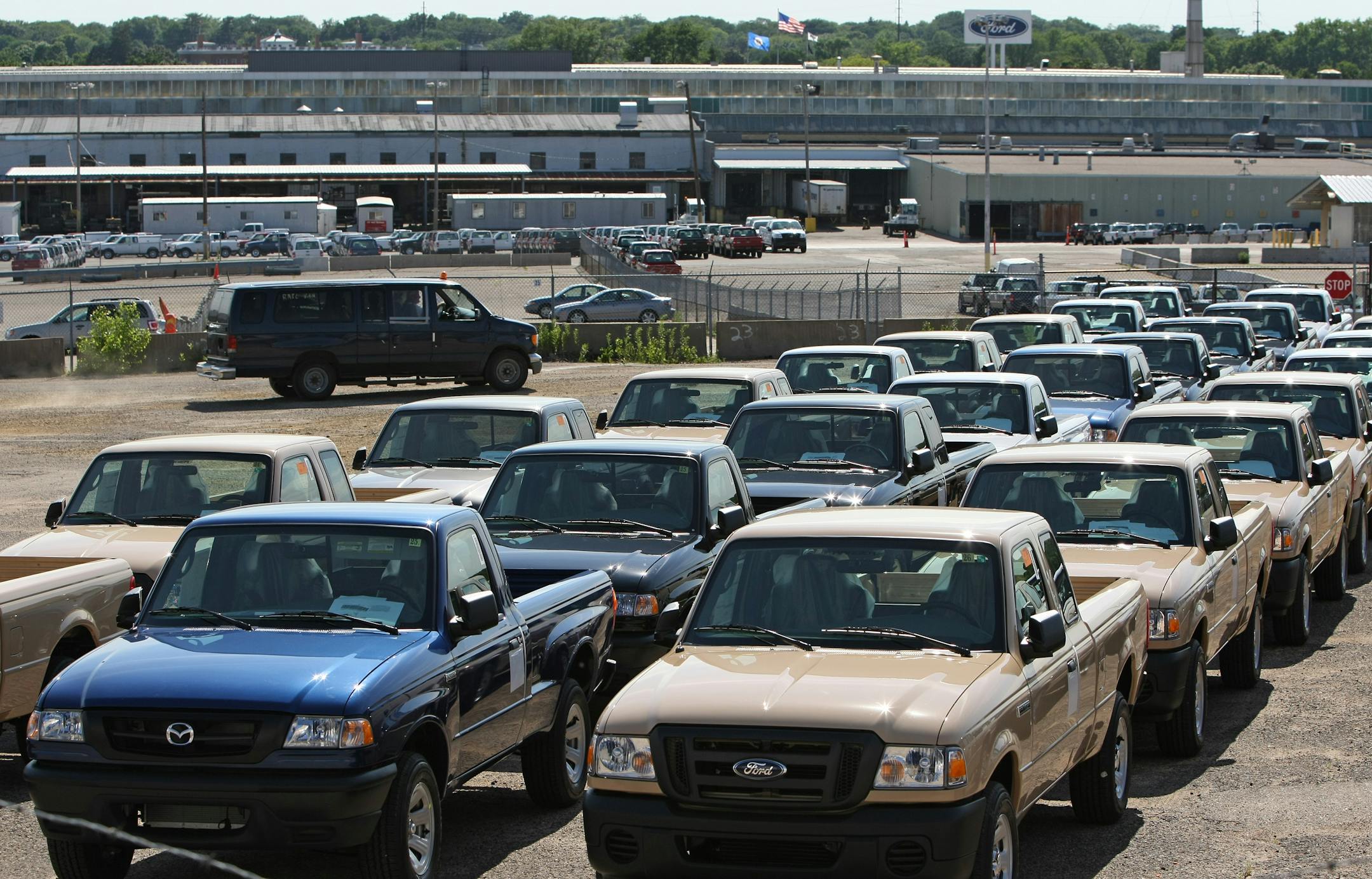 New Ford Rangers were lined up Thursday in holding lots waiting to be transported from the St. Paul plant, which was scheduled to be closed next year until gasoline prices shot up.