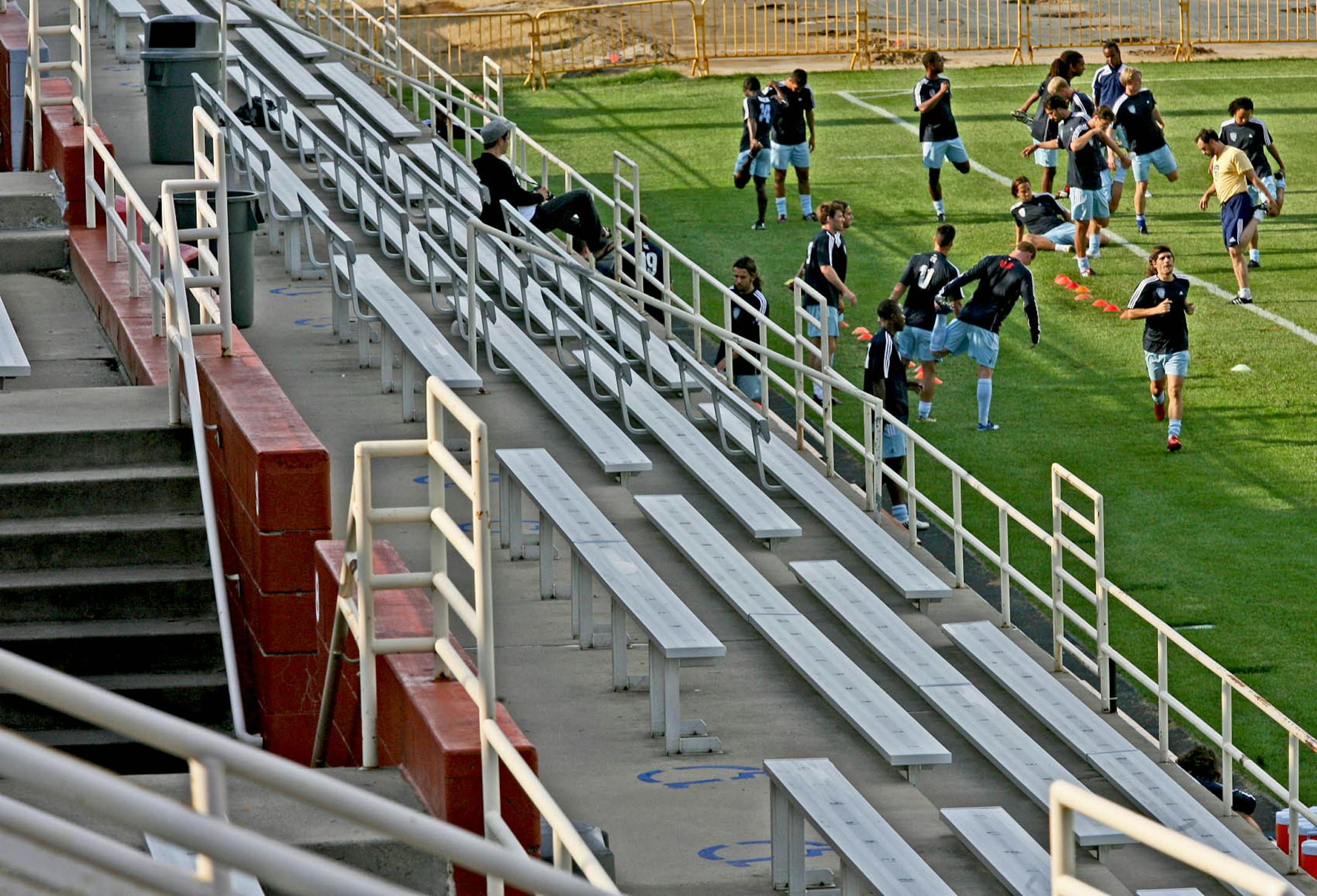Thunder players worked out in front of the renovated stands in preparation for tonight's home opener.