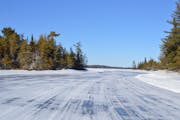 A plowed ice road on Rainy Lake inside Voyageurs National Park. A preliminary proposal would limit non-snowmobiles from traveling beyond the park's ic