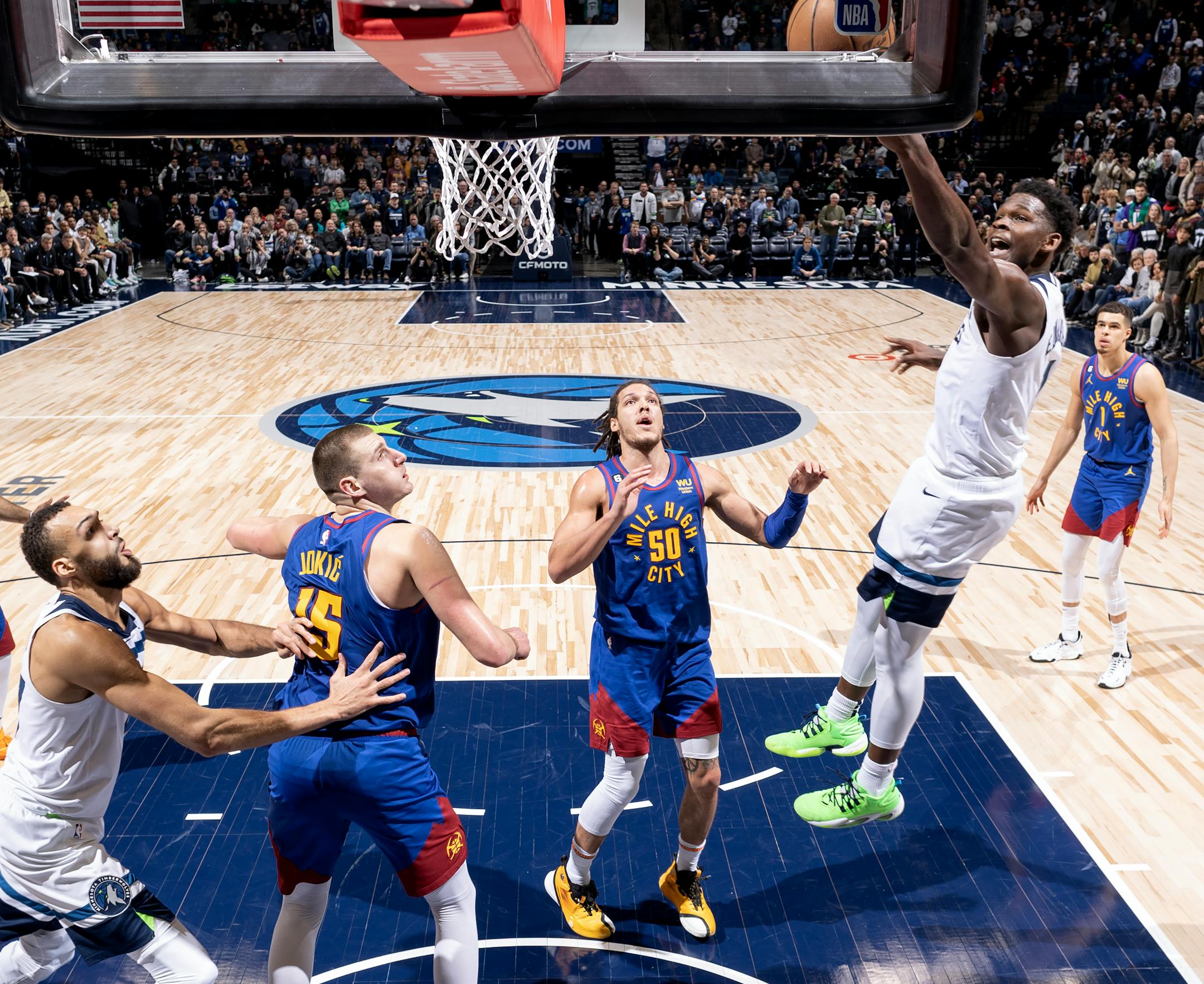 Anthony Edwards (1) and the Minnesota Timberwolves attempts a shot in the second half.