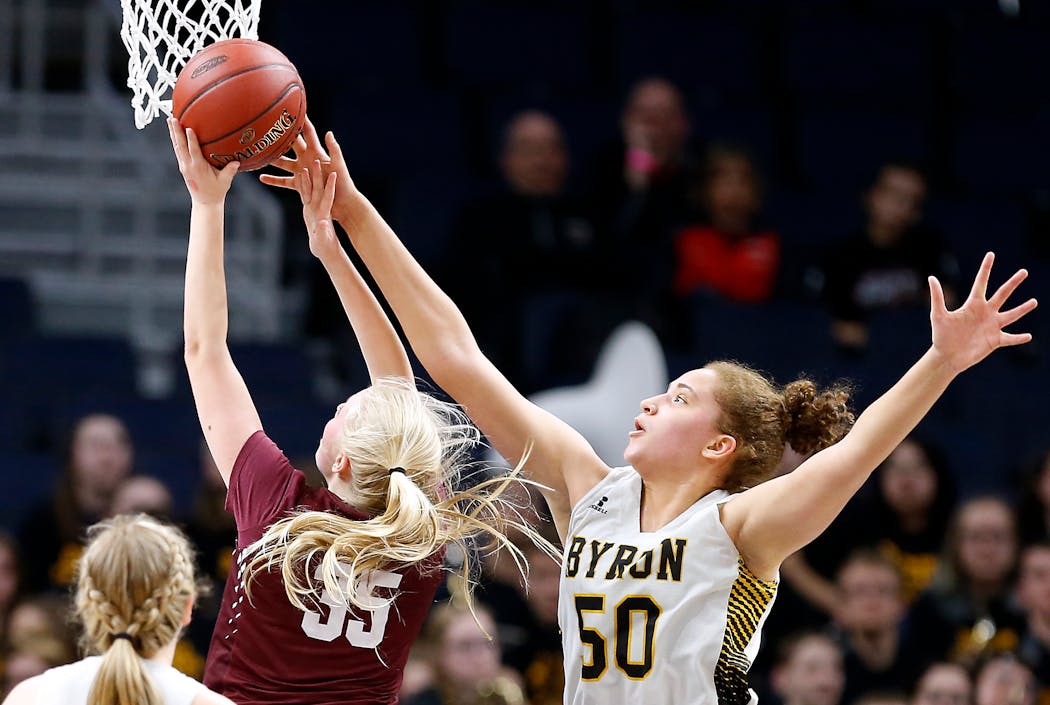 Byron’s Ayoka Lee (50) played against Sauk Centre in the 2018 in the Class 2A quarterfinals of the state tournament in 2018.