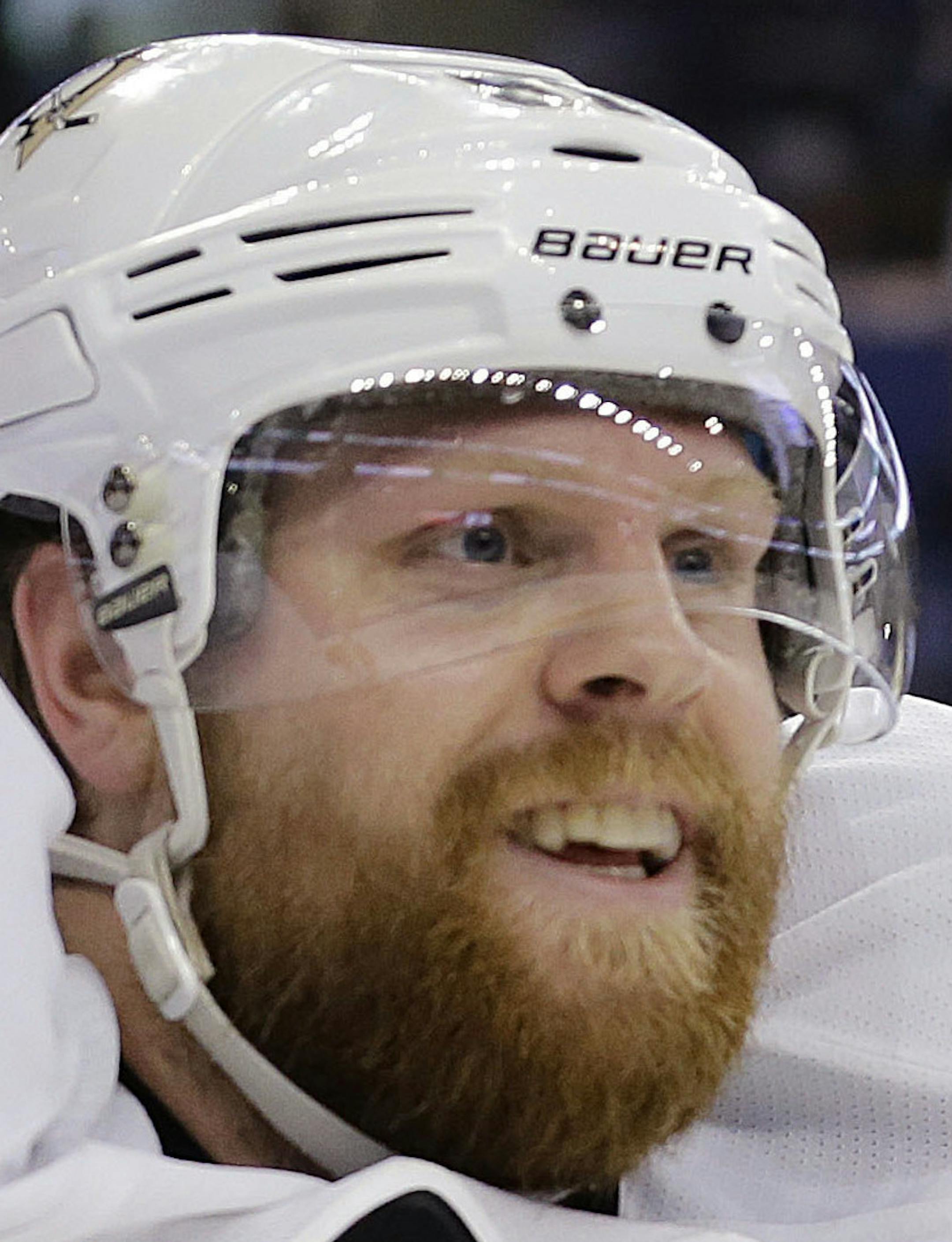 Pittsburgh Penguins right wing Phil Kessel celebrates his goal during the third period of Game 3 of the NHL hockey Stanley Cup Eastern Conference finals against the Tampa Bay Lightning, Wednesday, May 18, 2016, in Tampa, Fla. (AP Photo/Chris O'Meara)
