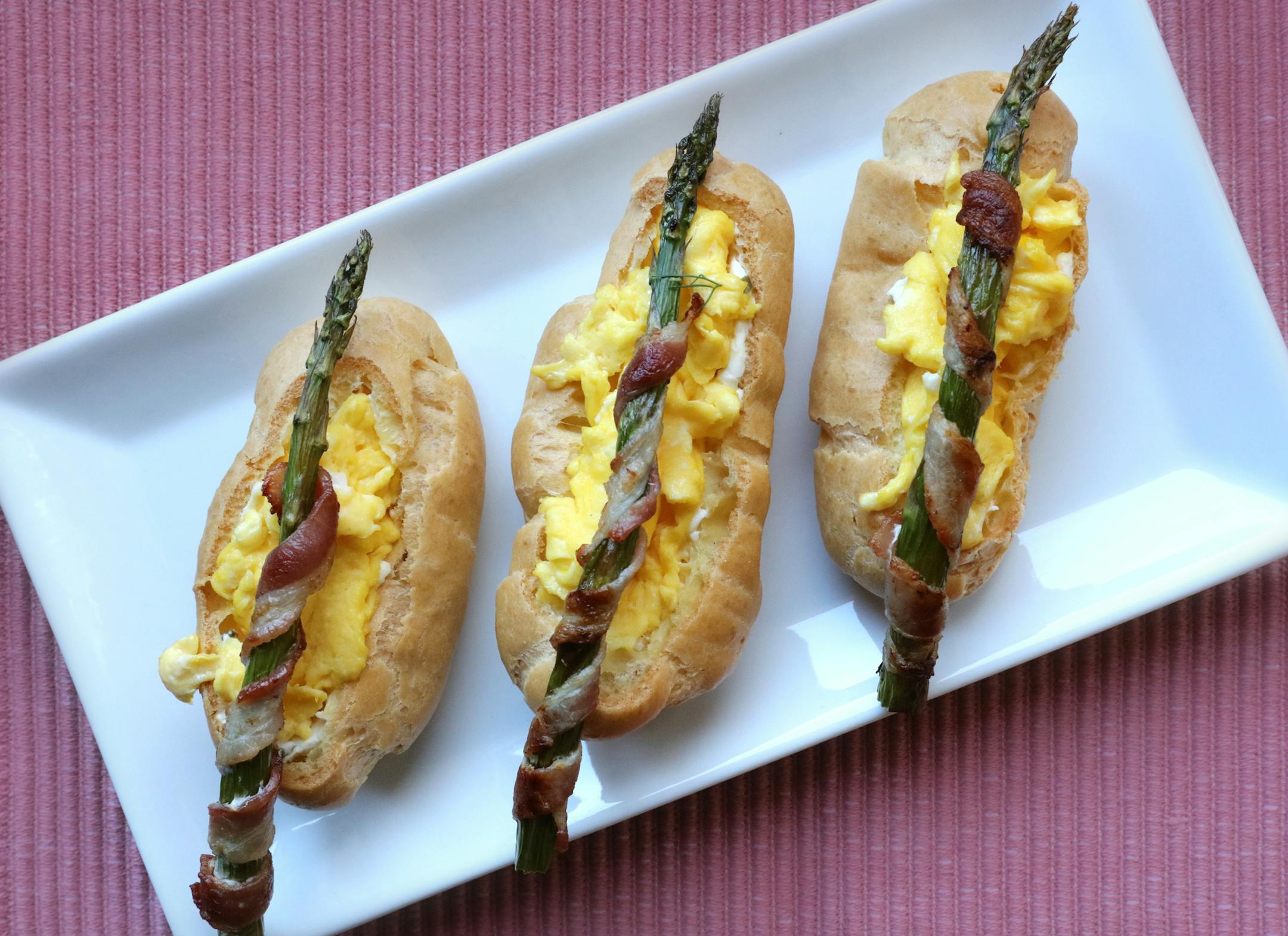 Baking Central brings something new to the Easter brunch table with savory eclairs filled with scrambled eggs and a selection of accompaniments. [ Star Tribune photo by TOM WALLACE ï tom.wallace@startribune.com