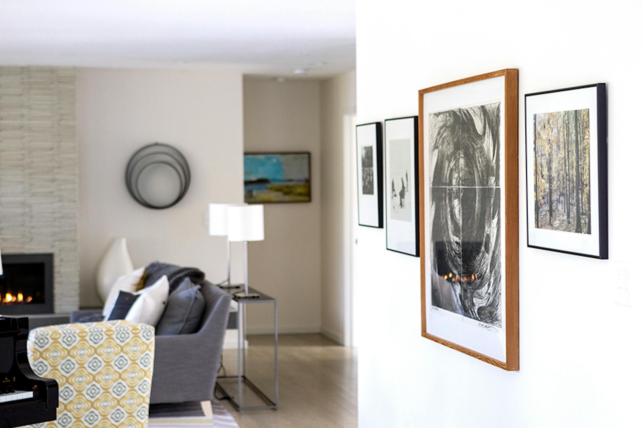 The design plan included several walls to display the homeowners' artwork.