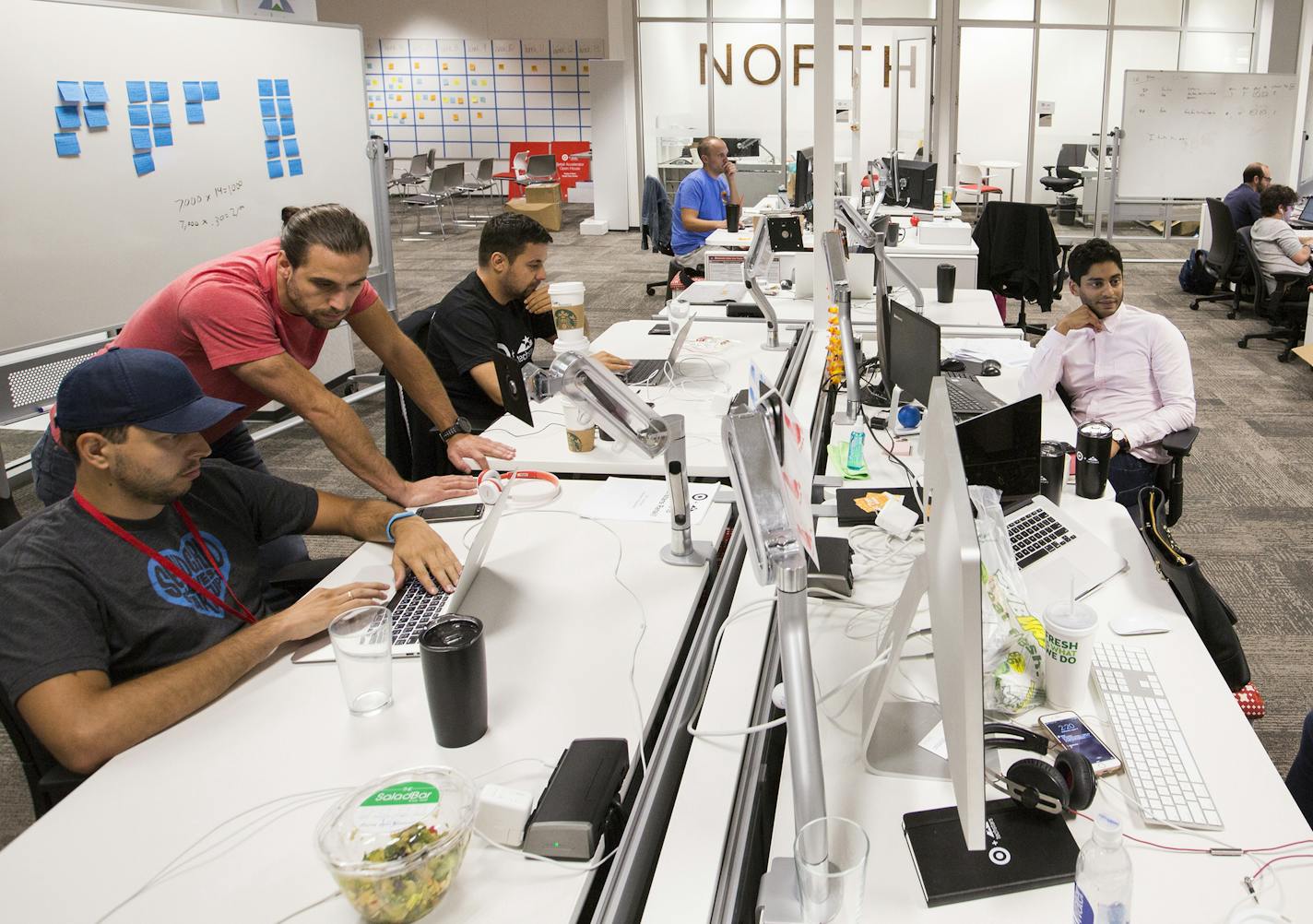 Companies work inside the Target Techstars accelerator office. ] (Leila Navidi/Star Tribune) leila.navidi@startribune.com BACKGROUND INFORMATION: The Techstars Retail Startup Accelerator Program located at the Target offices in the City Center building in downtown Minneapolis on Wednesday, August 17, 2016. Some startups are already running pilot programs with Target. Several are contemplating setting up a permanent presence in the Twin Cities. The Target Techstars accelerator is already more tha