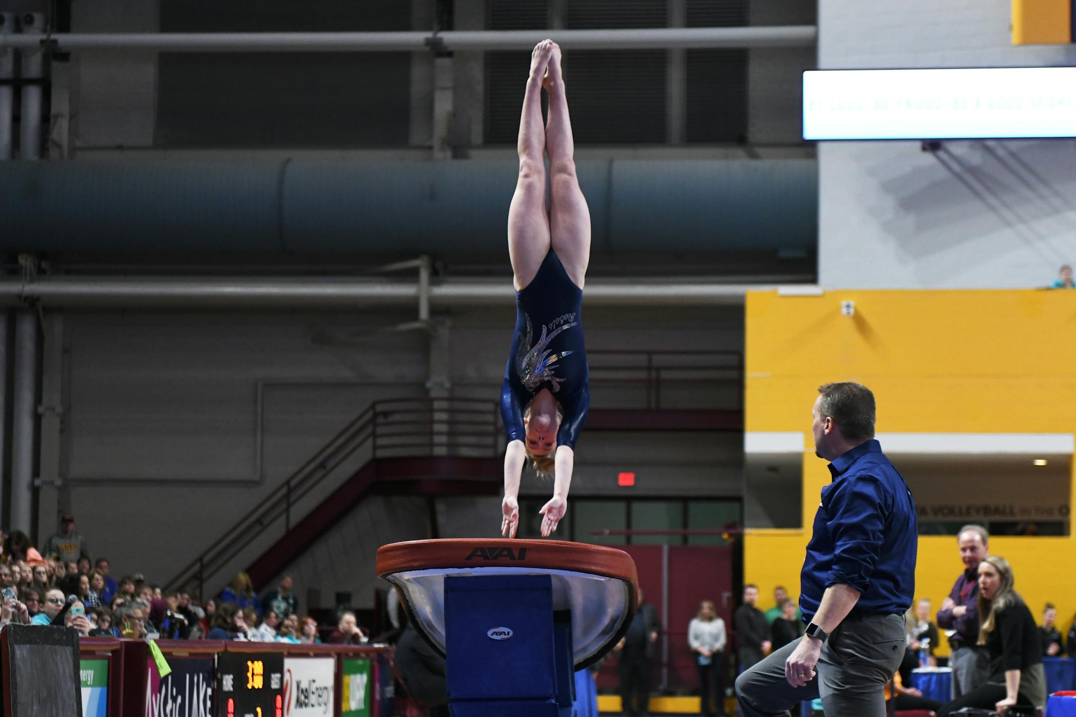 Chaney Neu of Champlin Park on Saturday performed on the vault and received a perfect score.
