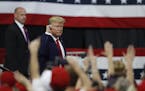 President Donald Trump addresses his supporters during a campaign rally at the Target Center in Minneapolis on Thursday, Oct. 10, 2019. (Richard Tsong