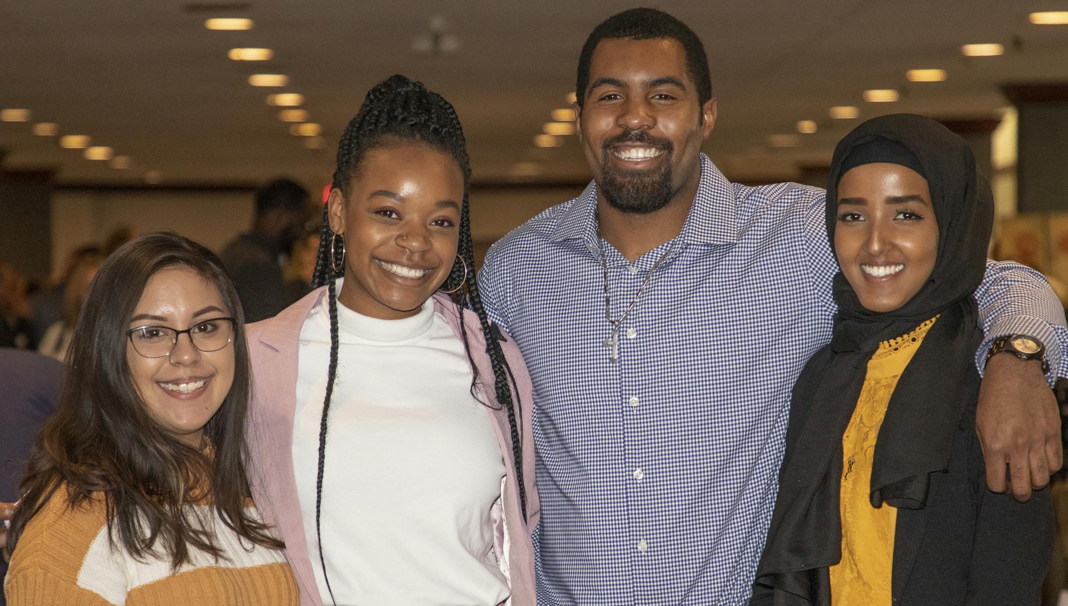 Alejandra Pinales, Jocelyn Morara, Shawn Anderson Jr. and Hodan Ahmed at the Nellie Stone Johnson Scholarship Dinner. [ Special to Star Tribune, photo by Matt Blewett, Matte B Photography, matt@mattebphoto.com, Nellie Stone Johnson Scholarship Program, March 21, 2019, Minnesota, SAXO 1008218761 FACE033119