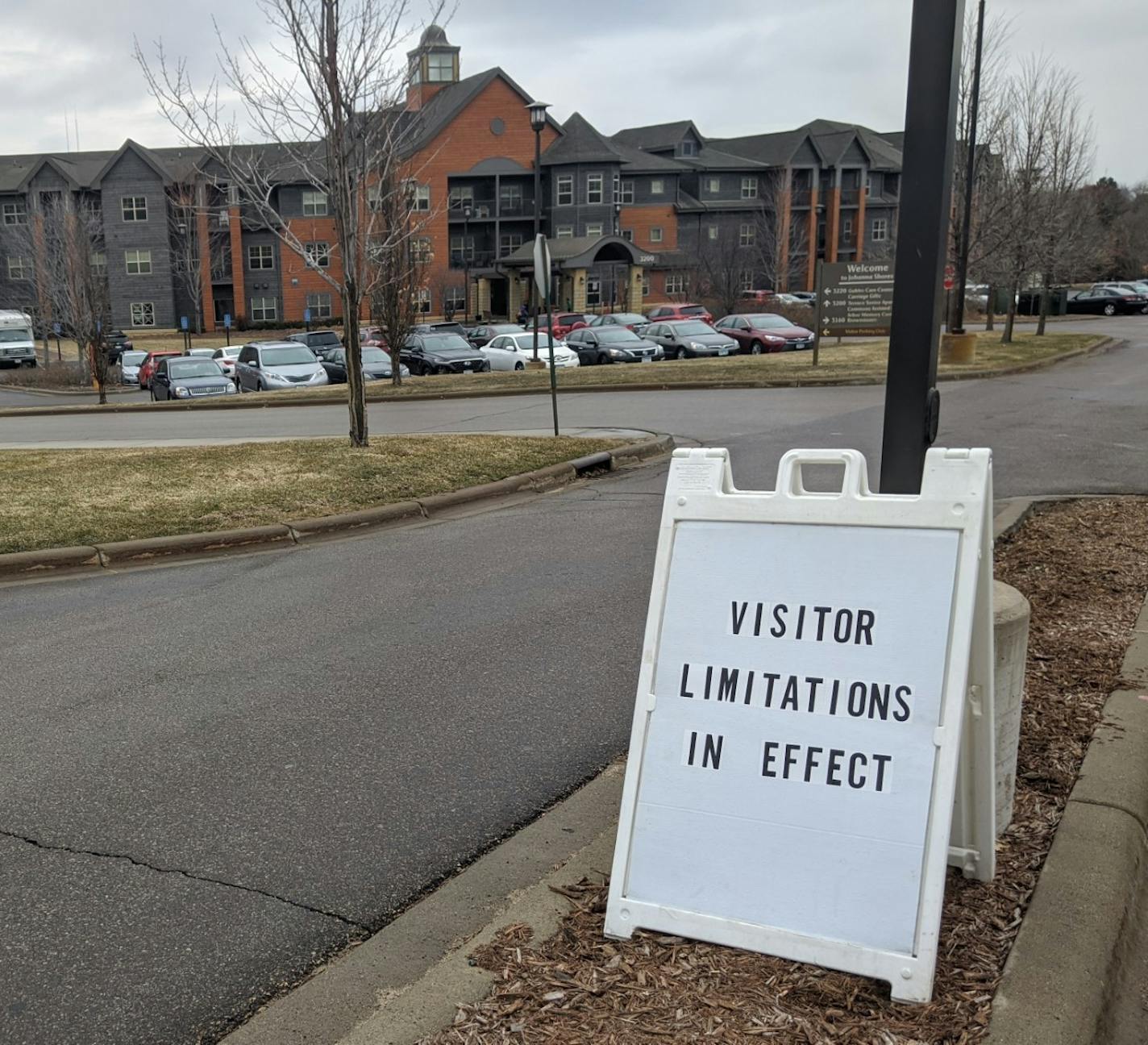 The entrance to Johanna Shores, a senior living community in Arden Hills where two residents have been infected with the novel coronavirus. Residents were notified of the cases by facility management, but state officials have declined to reveal the names and locations of other facilities where the virus has spread.