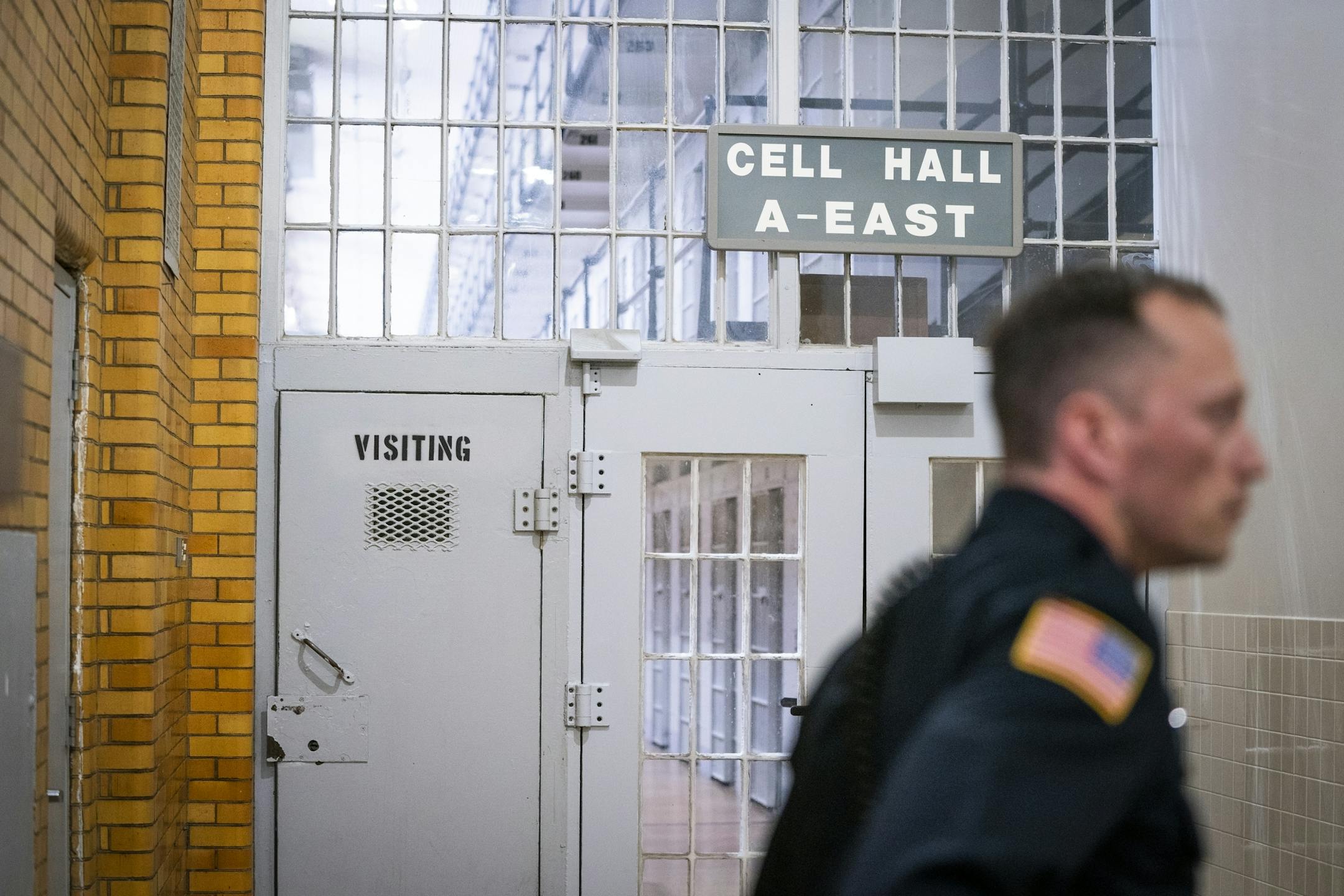 A guard stood outside the A Cell Halls during the Jan. 25 tour of Stillwater prison.
