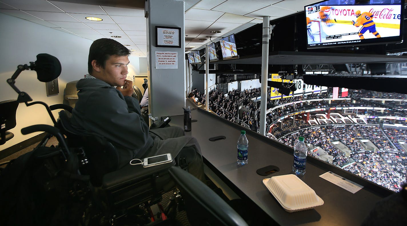 Intern Jack Jablonski watched the L.A. Kings-Calgary Flames game at the Staples Center on Feb. 23. Jablonski says he hopes to stay involved in hockey as a broadcast analyst or in team management.