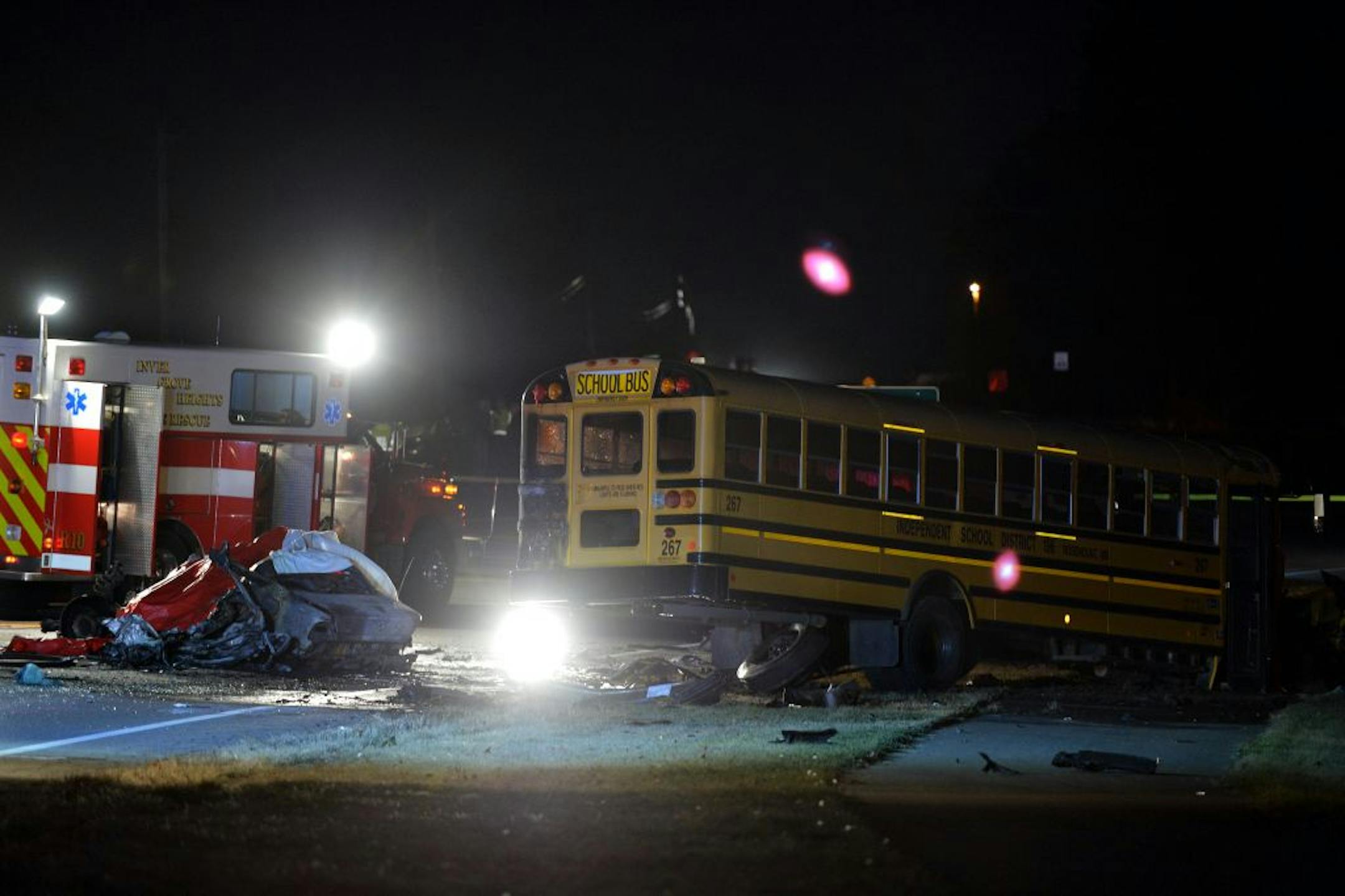 Police have released few details regarding a Friday afternoon crash involving a car and a school bus, which had no passengers. The bus driver was uninjured.