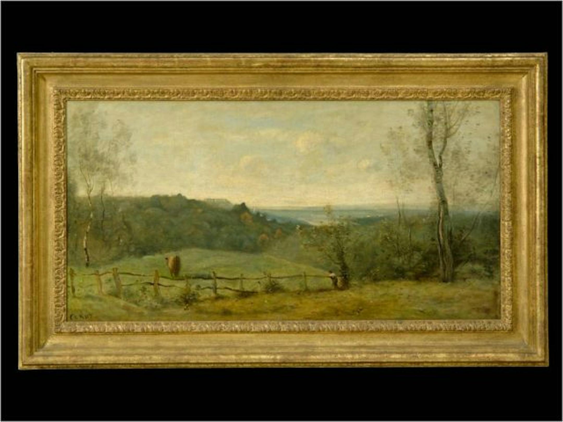 "Village of Sèvres," a painting by J.B.C. Corot, has returned to the restored art gallery at the James J. Hill House. Corot was one of the Barbizon, or pre-Impressionist, school's most prolific and popular artists. Corot's serene landscapes and figure paintings were much sought after by wealthy American collectors, and Hill owned 30 of them.