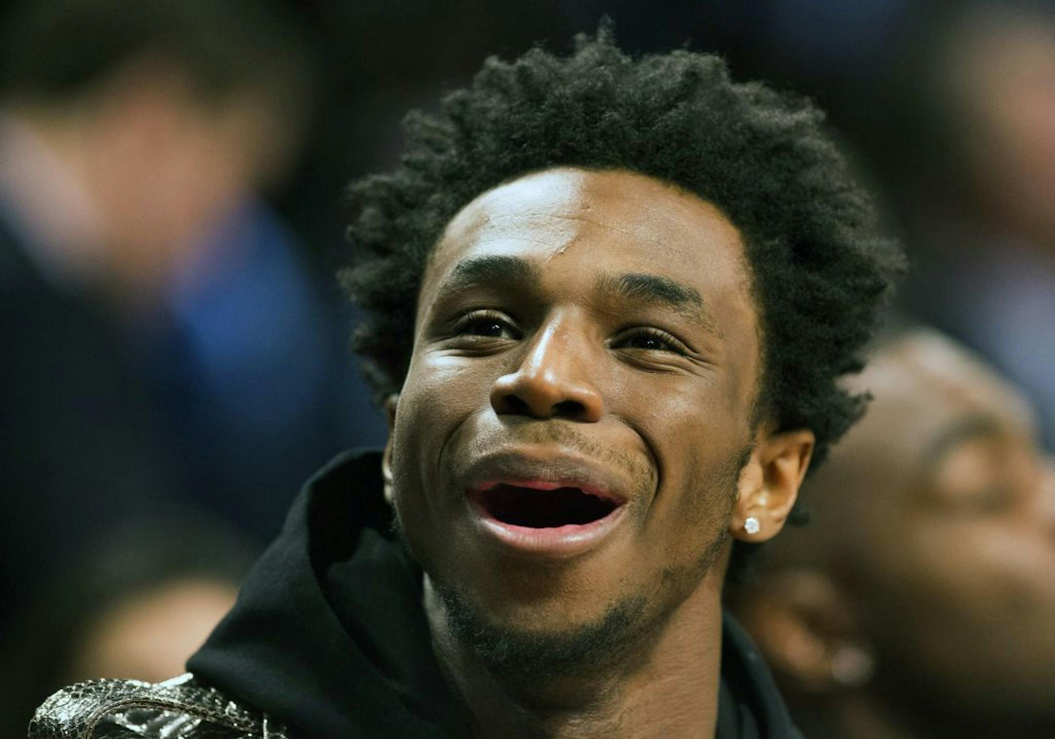 Minnesota Timberwolves' Andrew Wiggins laughs during the NBA all-star skills competition in Toronto on Saturday, Feb. 13, 2016. (Mark Blinch/The Canadian Press via AP) MANDATORY CREDIT