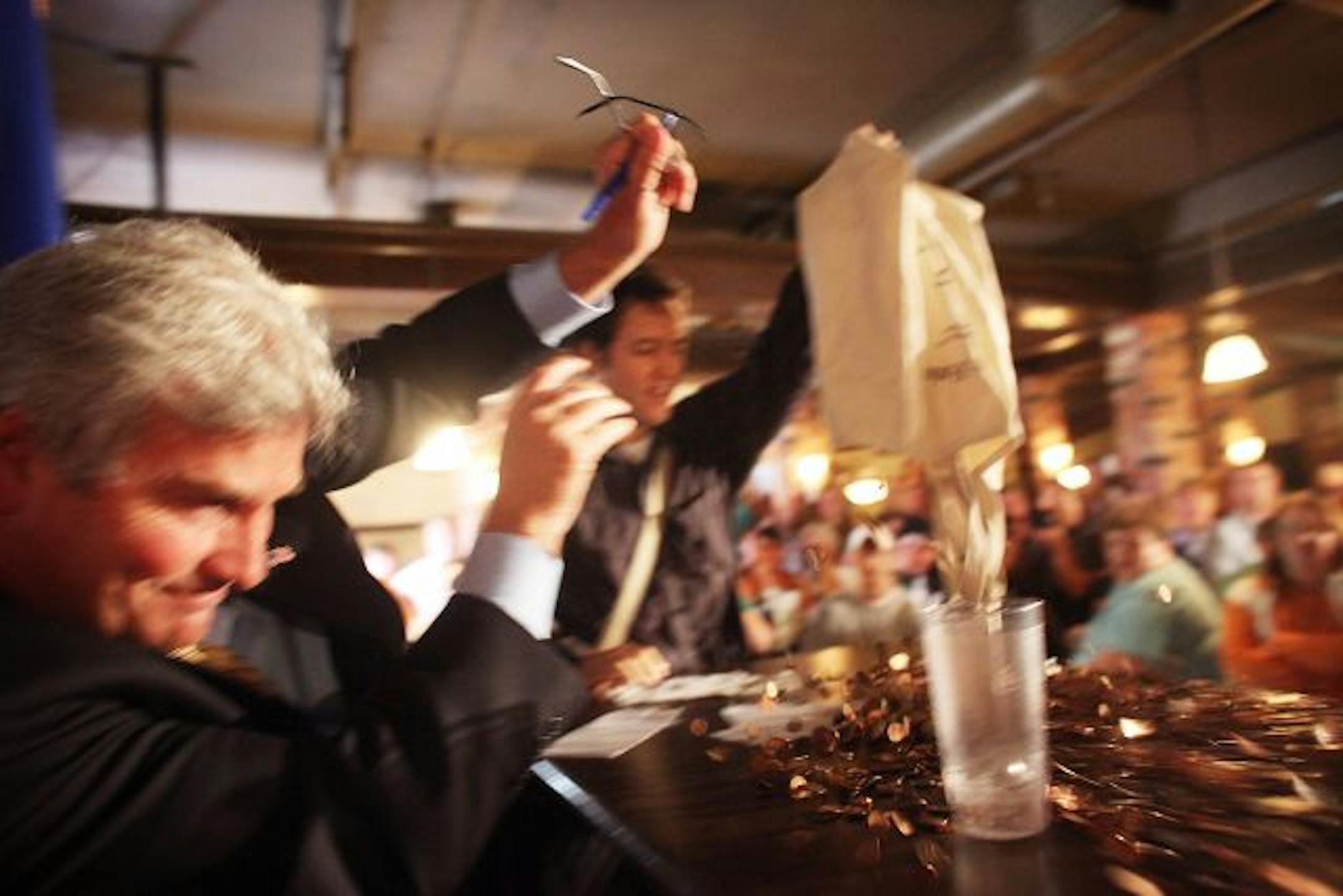 GOP gubernatorial candidate Tom Emmer was the recipient of a sack of pennies as part of a political prank.