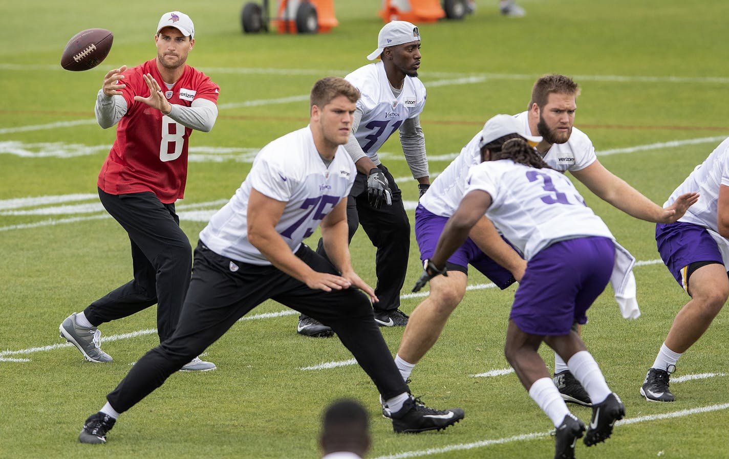 Minnesota Vikings quarterback Kirk Cousins during practice on Wednesday. ] CARLOS GONZALEZ &#xef; cgonzalez@startribune.com &#xf1; July 25, 2018, Eagan, MN, Twin Cities Orthopedics Performance Center, Minnesota Vikings Training Camp, Rookies and Quarterbacks