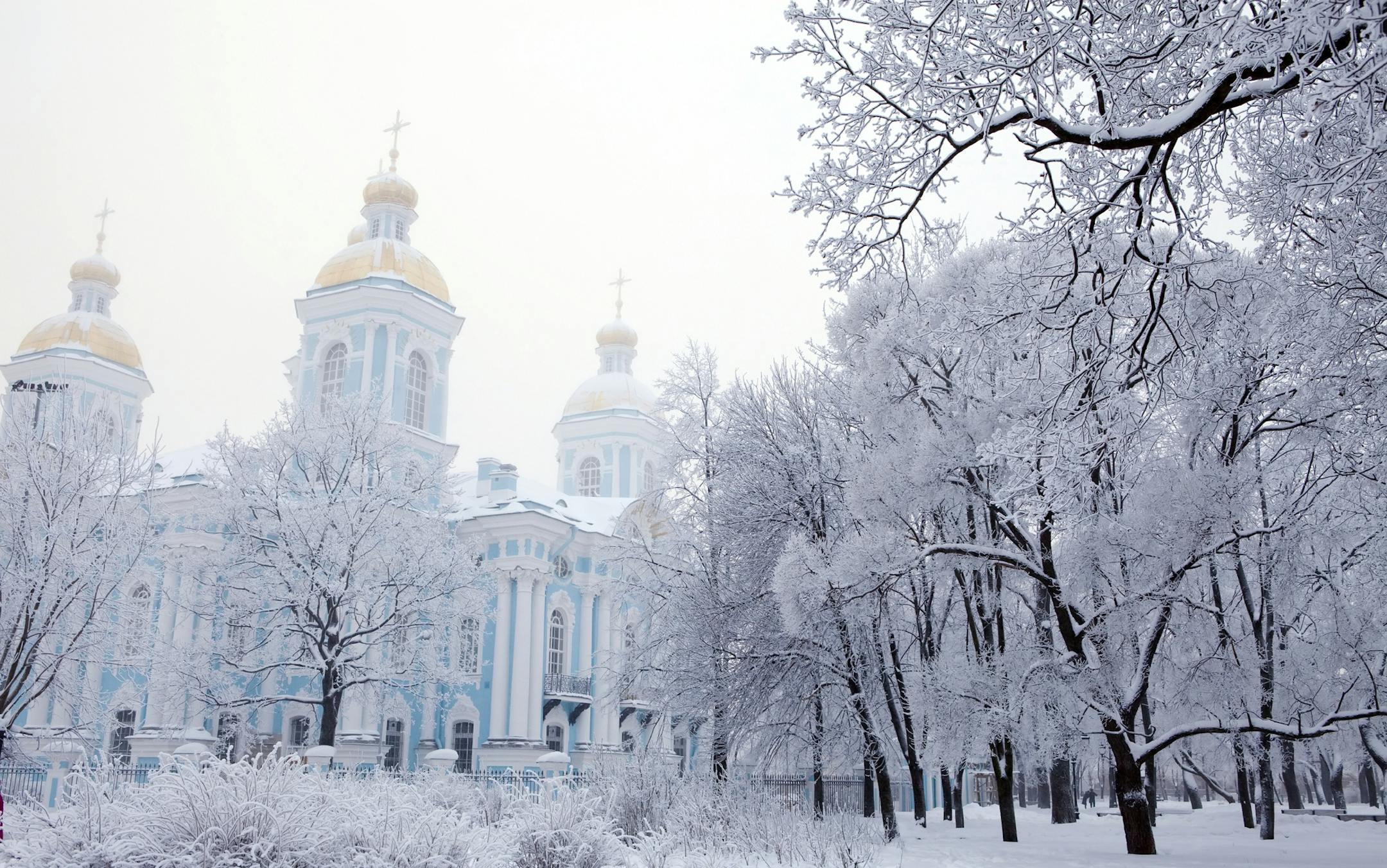 Beautiful winter view of Nicolsky Morskoy Sobor in Saint Petersburg City