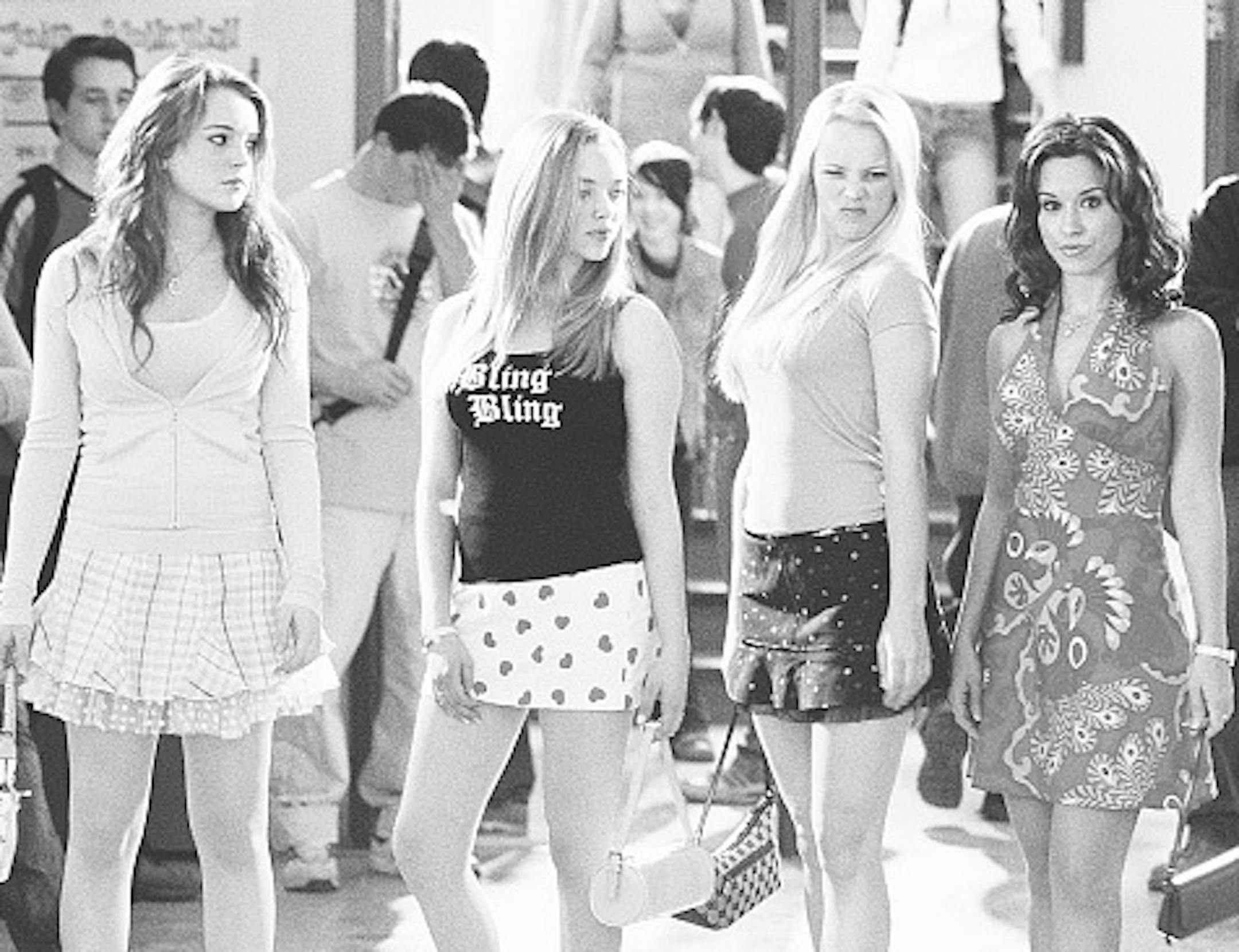 credit: Associated Press Lindsay Lohan, Amanda Seyfried, Rachel McAdams and Lacey Chabert contend with high school treachery in "Mean Girls," written by Tina Fey. ORG XMIT: MIN2013072416425358
