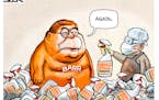 Sack cartoon: Barr washing himself of Trump