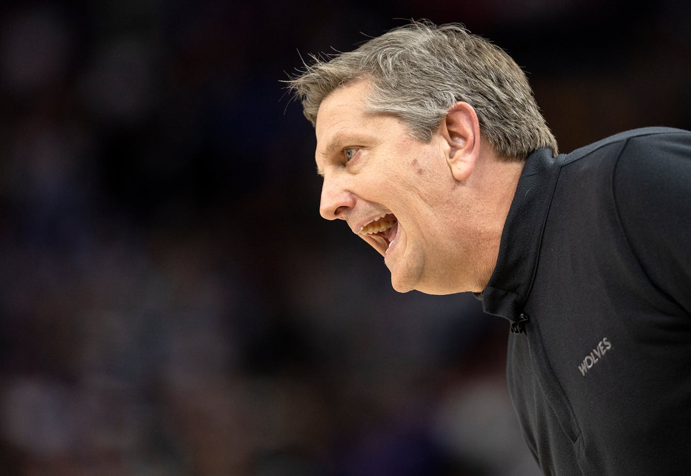 Minnesota Timberwolves head coach Chris Finch in the first quarter Tuesday, April 12, at Target Center in Minneapolis, Minn. ] CARLOS GONZALEZ • carlos.gonzalez@startribune.com