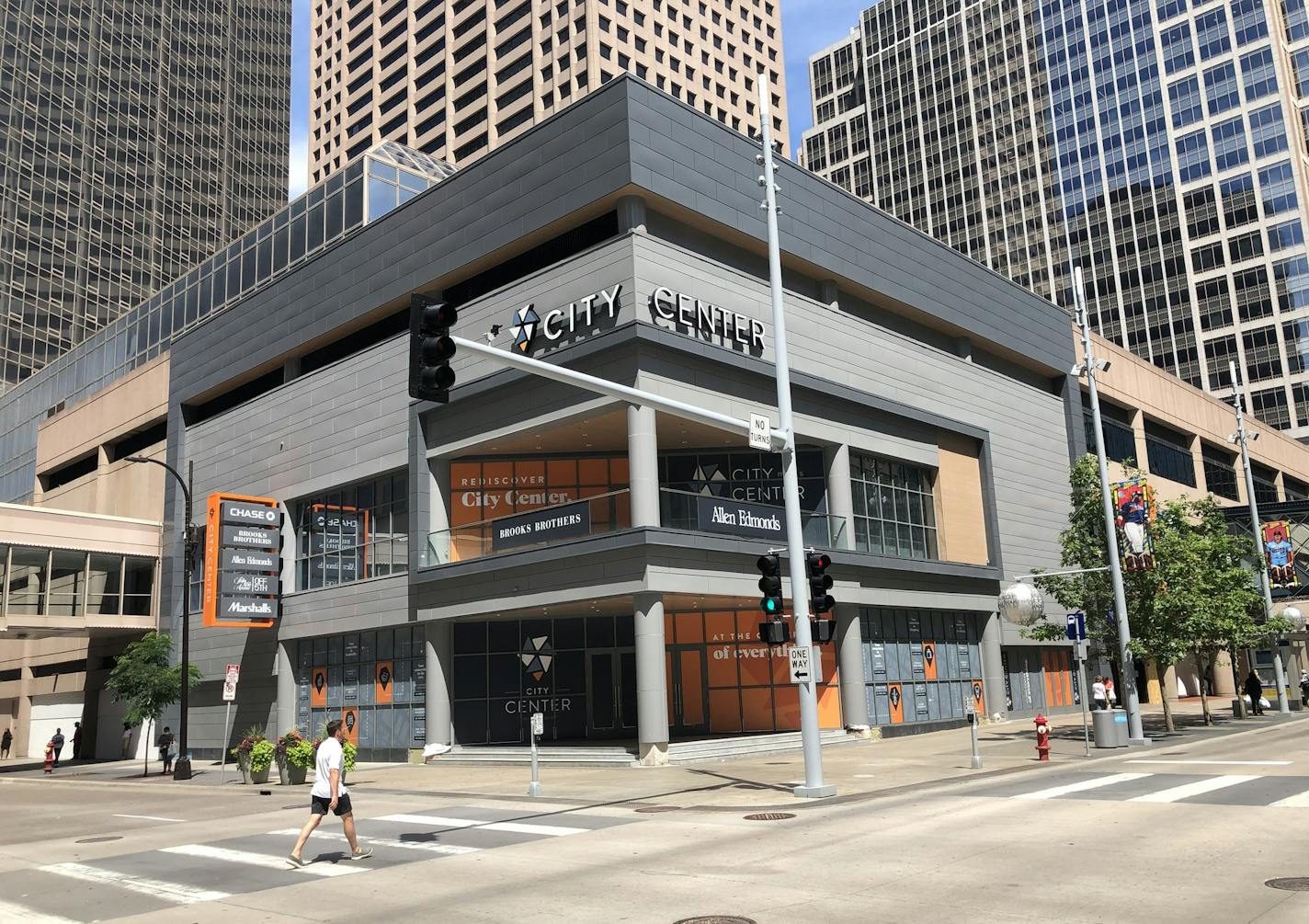 City Center has a new $3 million-plus entrace at what was once the most heavily-trafficked pedestrian corner in Minneapolis, at Seventh Street and the Nicollet Mall. Across Seventh Street, developers are slowly readying the refurbished "Dayton's'' building. Photo:Neal.St.Anthony@startribune.com