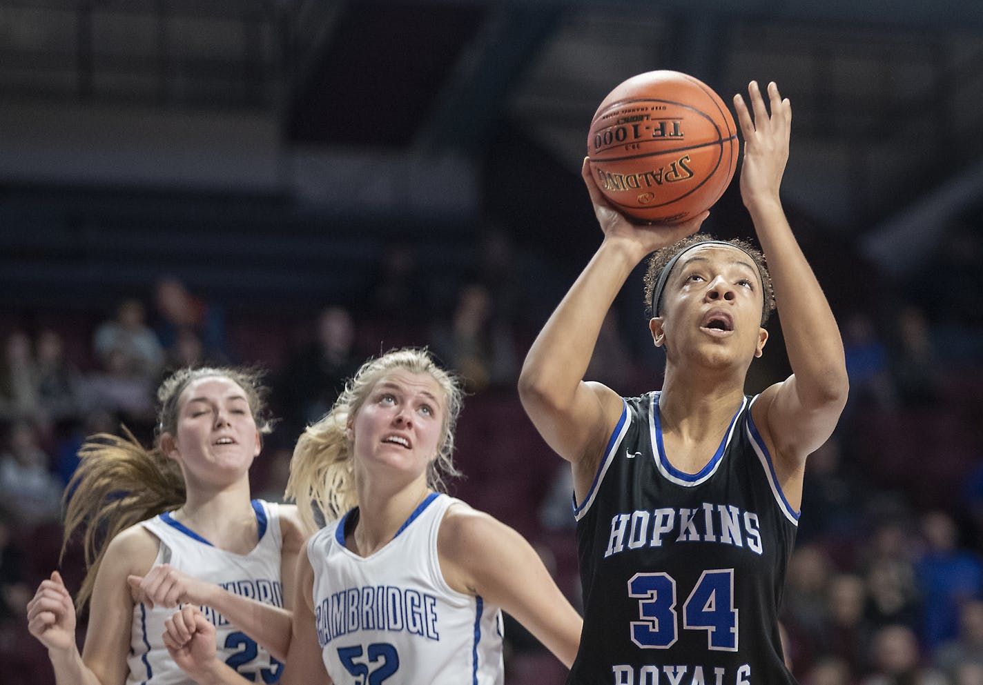 Hopkins' Maya Nnaji, pictured during the state tournament quarterfinals in March, tops the list of Minnesota girls' basketball recruits.