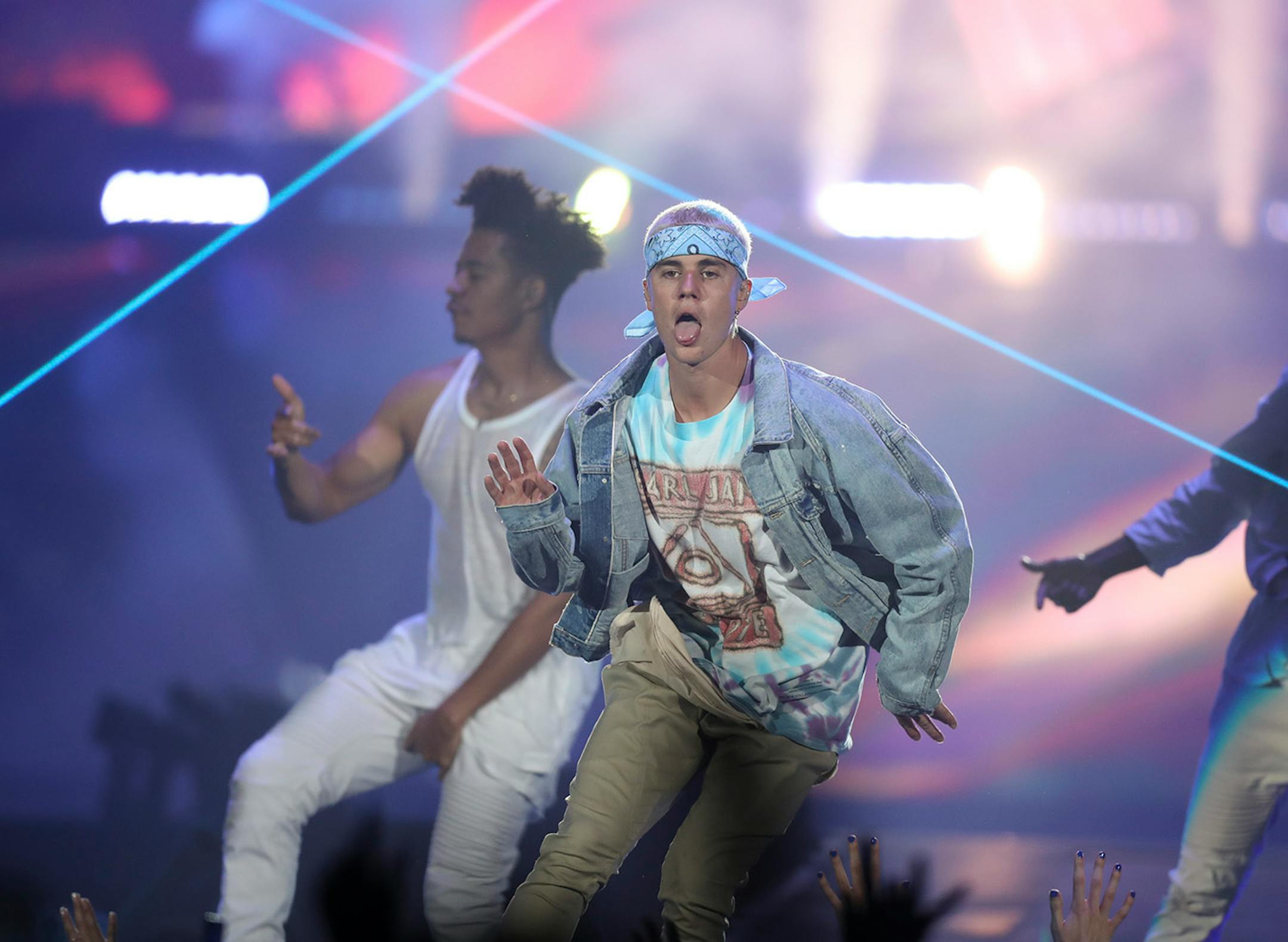 Justin Bieber early in his show at Target Center Sunday night.