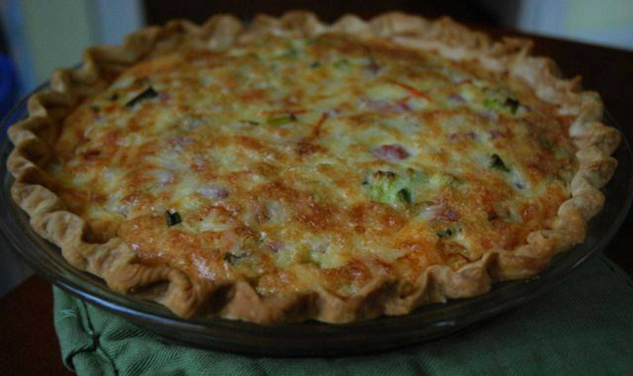 Ham and vegetable quiche is a snap to prepare with ingredients on hand.