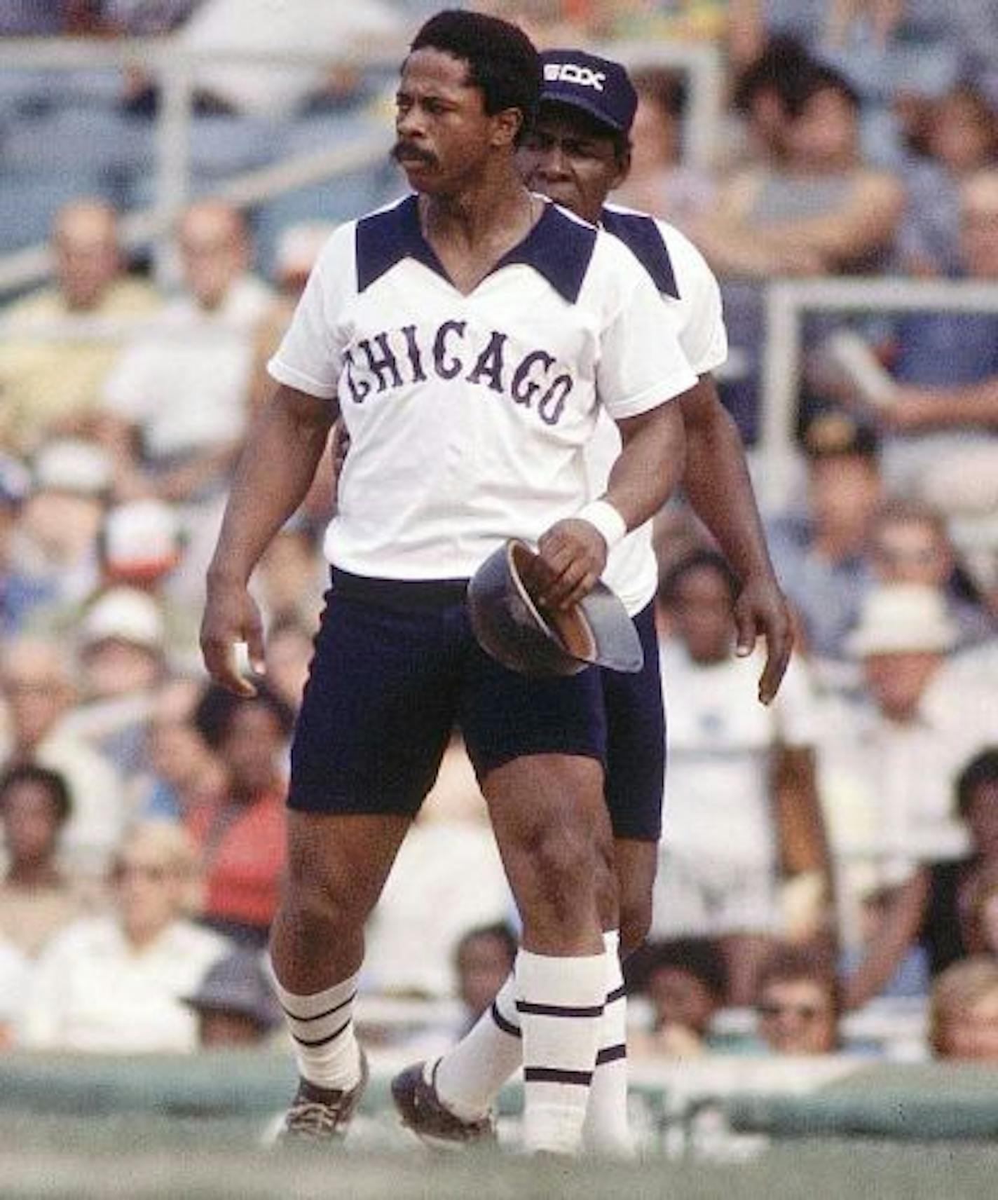 Moving forward is a good thing: In 1976, Ralph Garr displayed of the White Sox's softball look in a game against the Orioles.