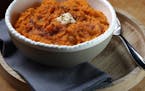Sweet potatoes are cooked with a strong flavor lineup of sugar, salt, cinnamon, black pepper and cayenne, then finished with butter, cream, brown suga