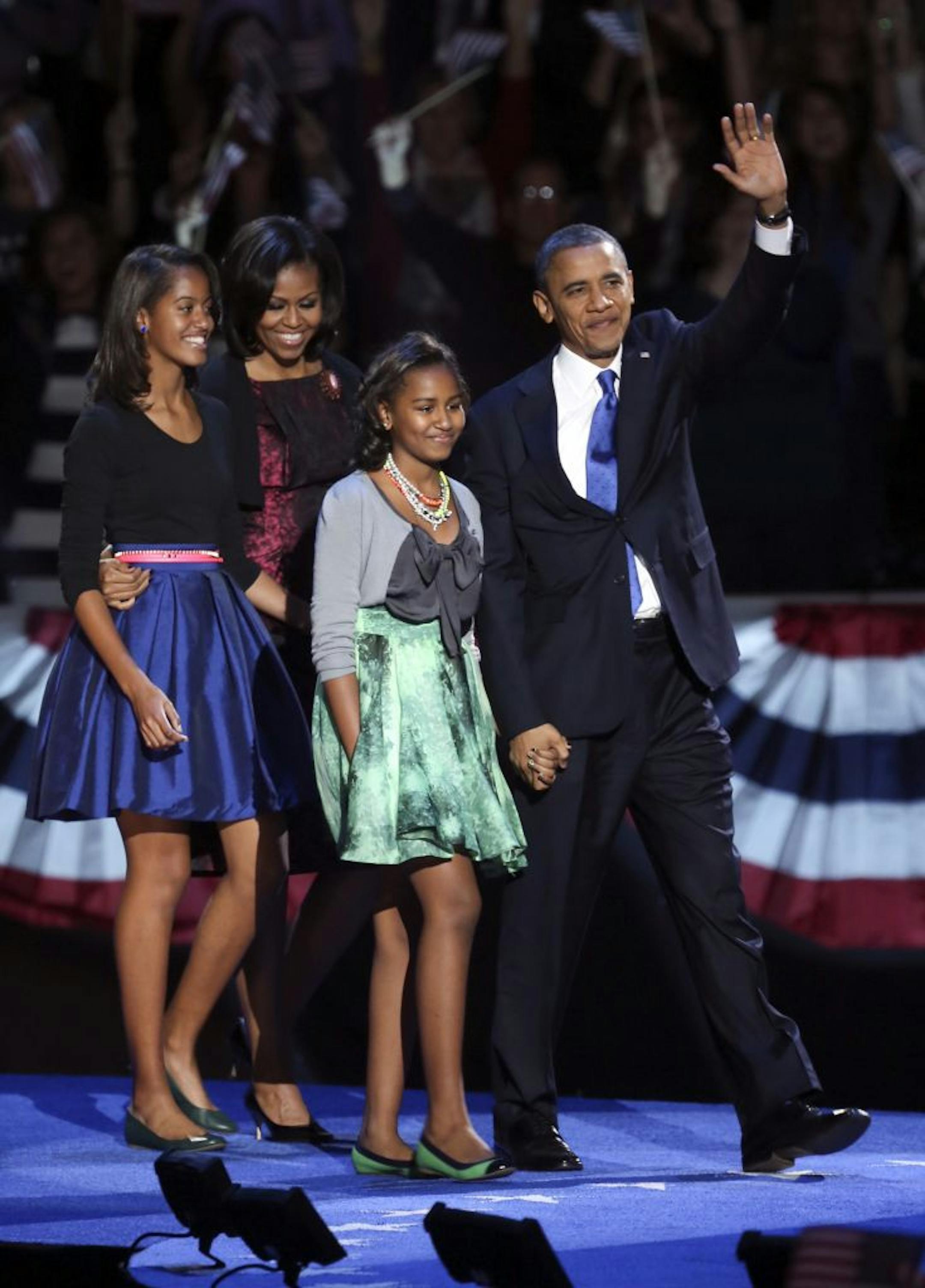 The Obama family's election-night fashions this year were complementary, but not overtly matching.