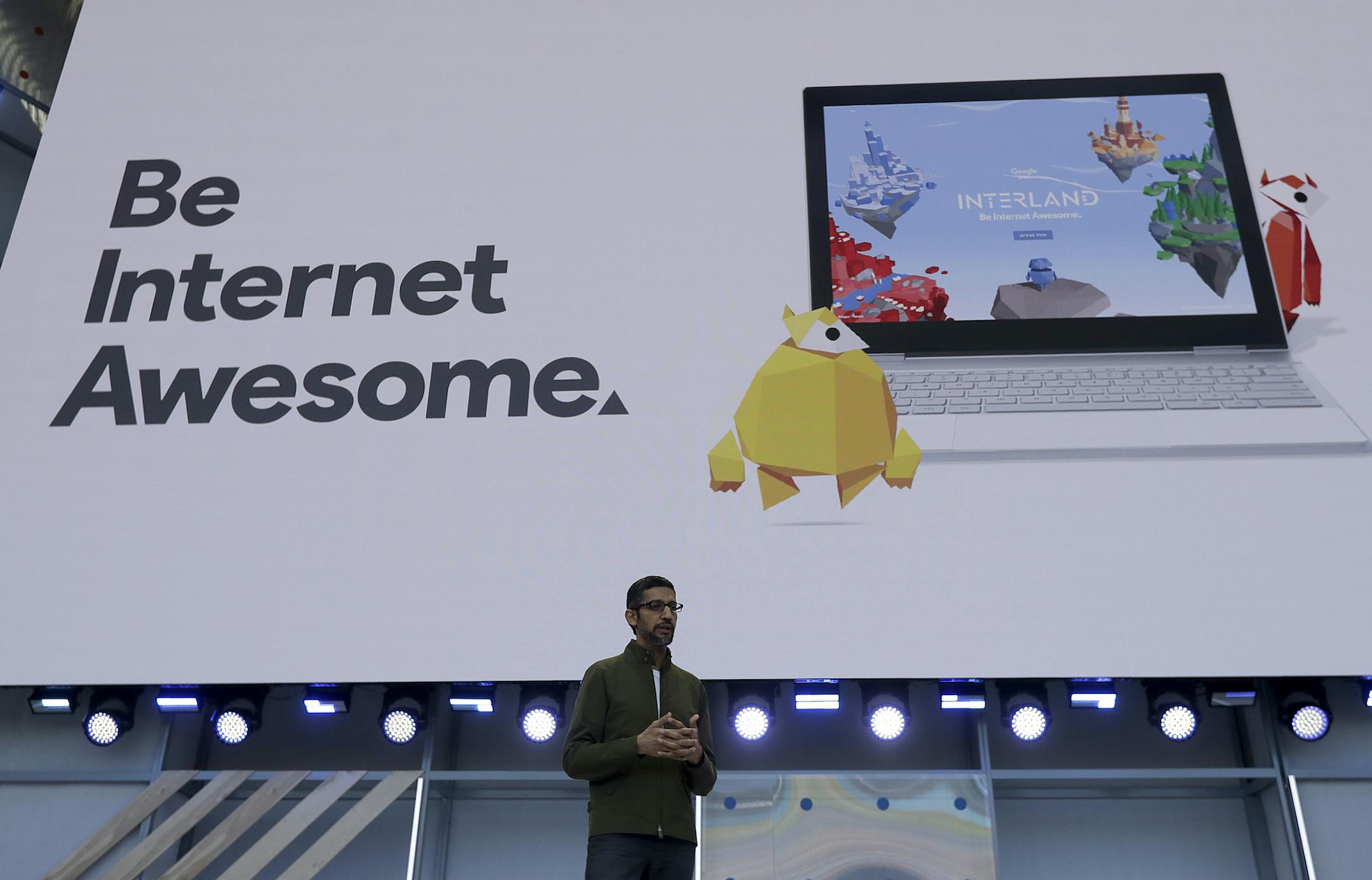 Google CEO Sundar Pichai speaks at the Google I/O conference in Mountain View, Calif., Tuesday, May 8, 2018. (AP Photo/Jeff Chiu) ORG XMIT: CAJC
