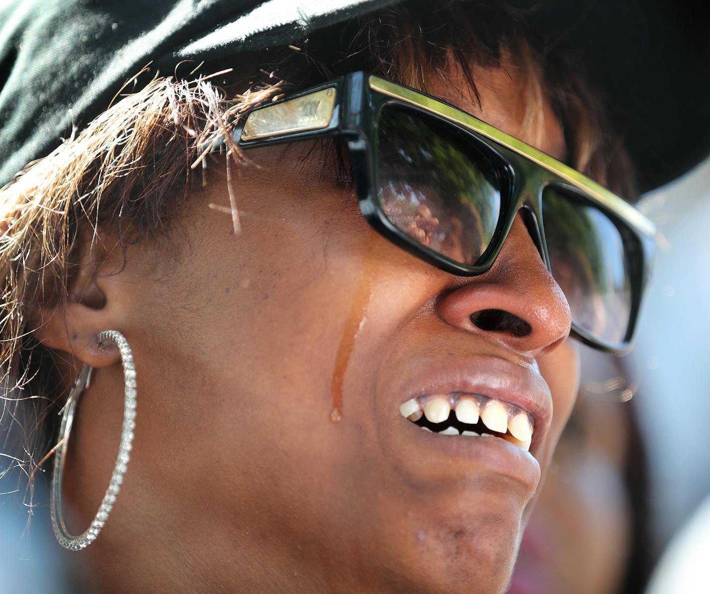 Diamond Reynolds, the girlfriend of Philando Castile, breaks down in tears during a press conference July 7, 2016, at the governor's residence.