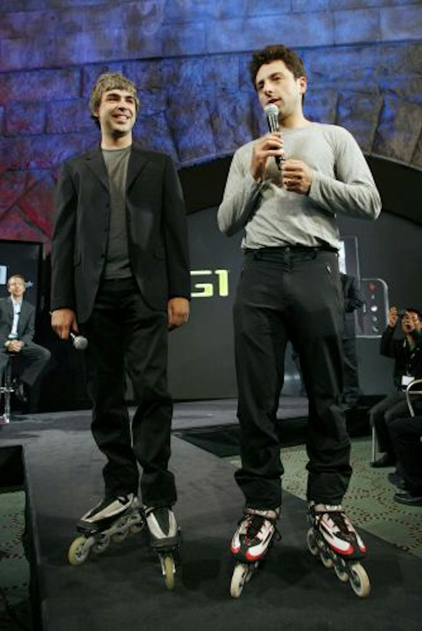 Google founders Larry Page, left, and Sergey Brin