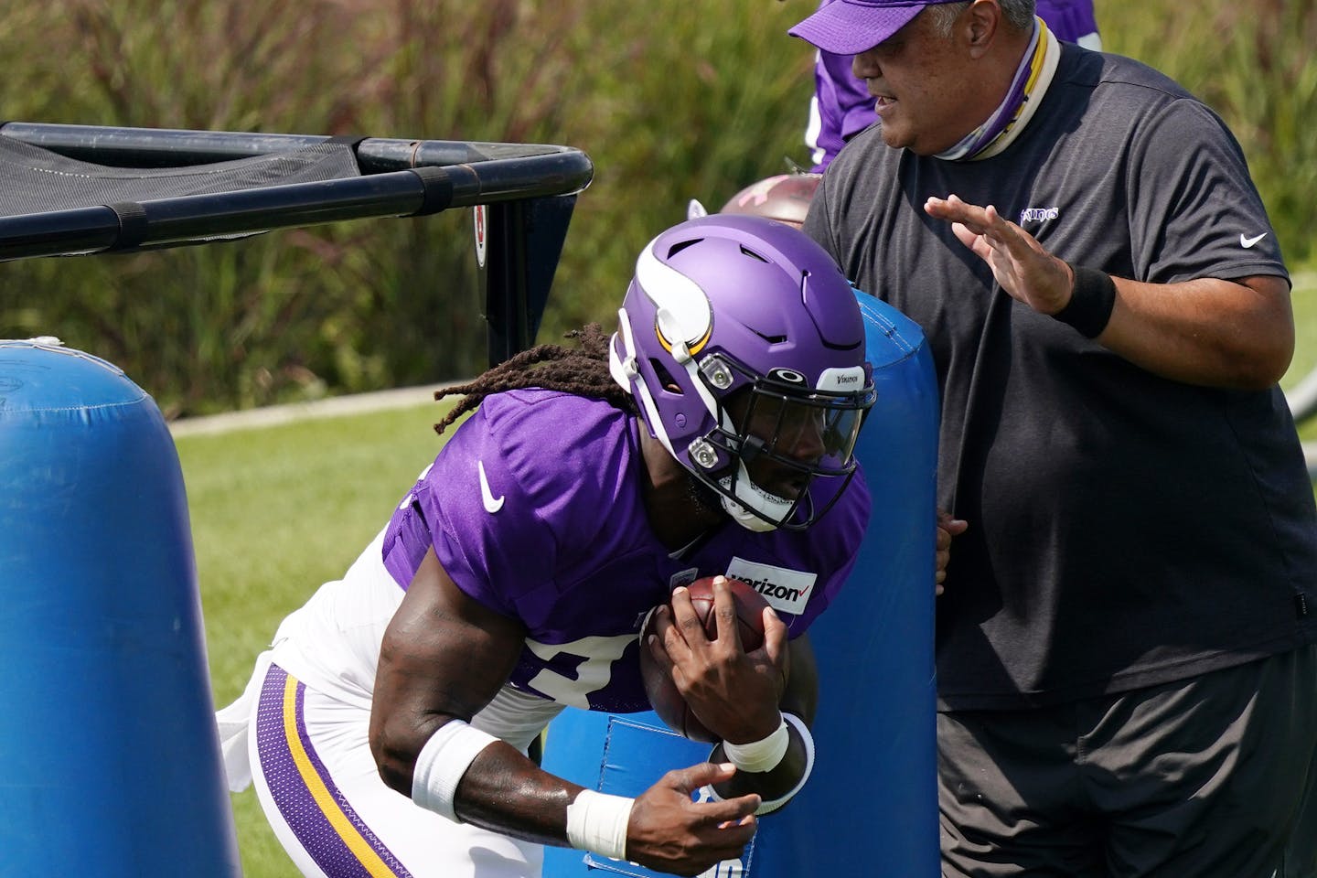 Minnesota Vikings running back Dalvin Cook (33) ran a drill during practice Friday. ] ANTHONY SOUFFLE • anthony.souffle@startribune.com The Minnesota Vikings practiced during training camp Friday, Aug. 21, 2020 at the TCO Performance Center in Eagan, Minn.