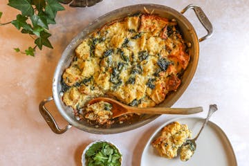 Savory bread pudding is a foolproof brunch that you can tailor to your tastes and the season. Recipe by Beth Dooley, photo by Ashley Moyna Schwickert,