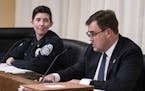 Left: Kelly McCarthy, chair of the POST Board and police chief of Mendota Height and POST Board interim executive director Erik Misselt testified Thur