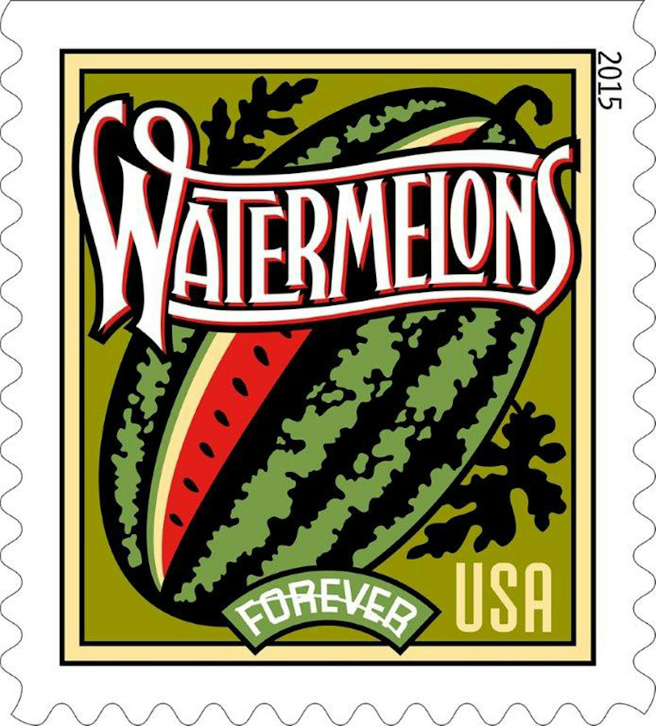 The U.S. Postal Service has issued new Forever stamps featuring corn, tomatoes, cantaloupes and watermelons that was inspired by vintage produce advertising, including 19th and 20th century shipping crate labels, seed packets and catalogs.