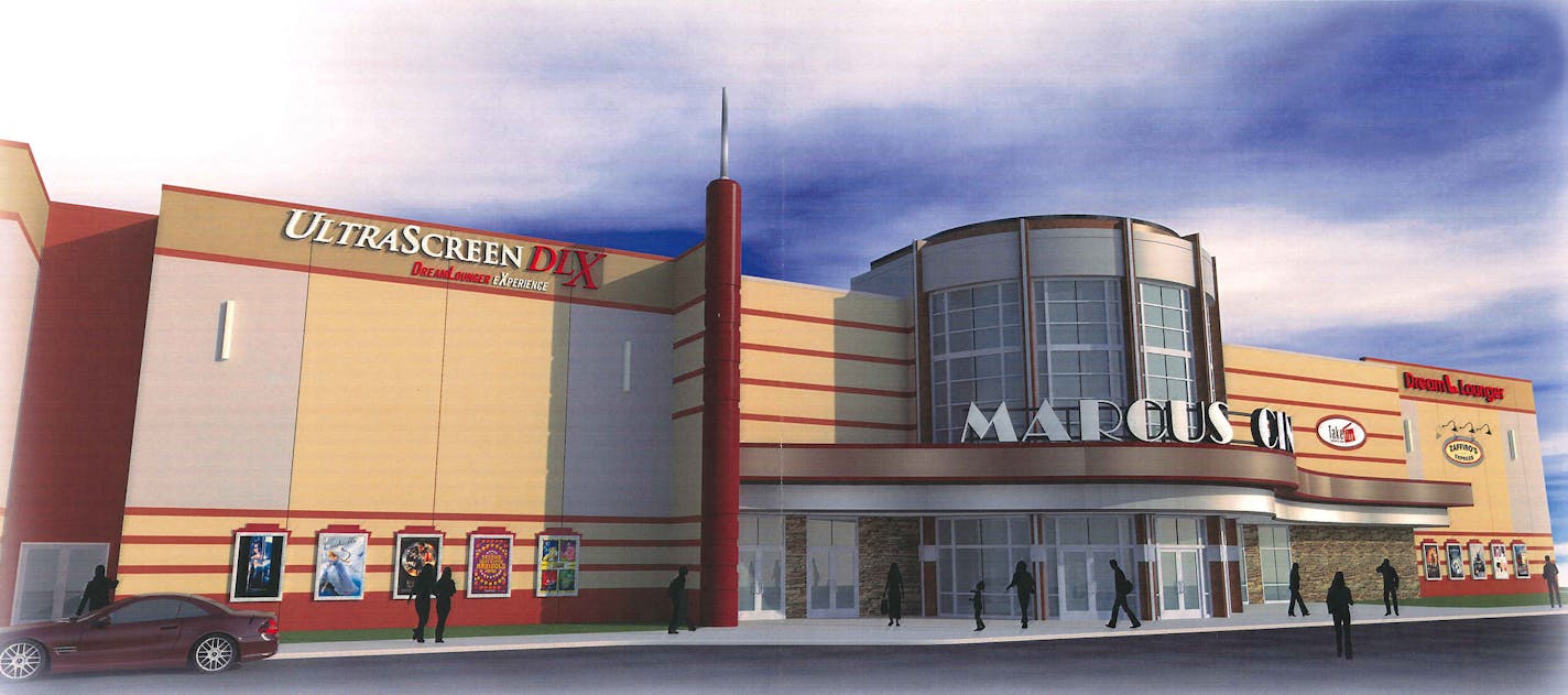 Marcus Theaters in Shakopee, as rendered by Paradigm Design and provided by City of Shakopee. Plans are to build off County Road 21.