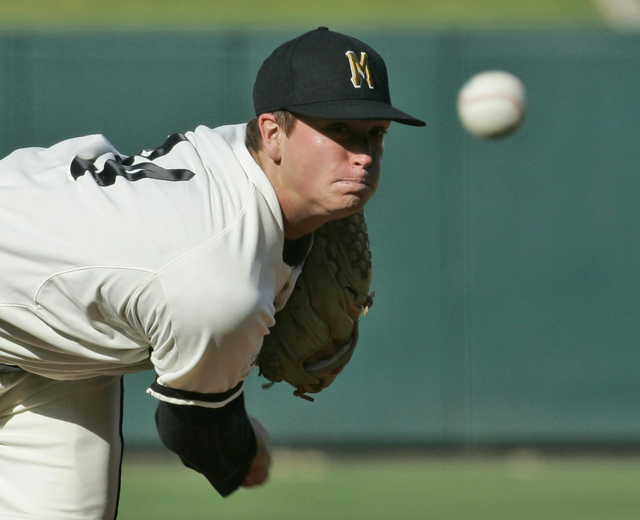 Missouri's Kyle Gibson pitches against Texas A&M in the fifth inning of a Big 12 baseball tournament game in Oklahoma City, Wednesday, May 20, 2009. (AP Photo)