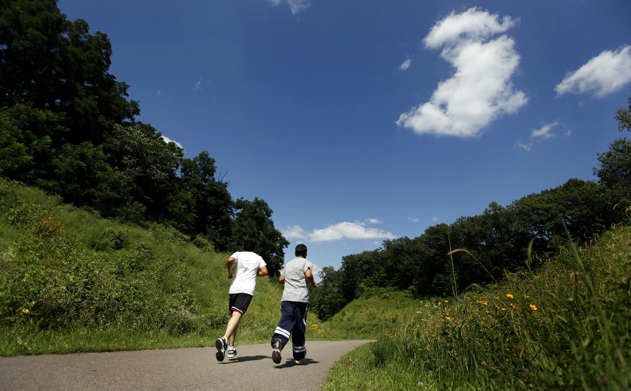 CARLOS GONZALEZ ¬• cgonzalez@startribune.com July 28, 2010 √ê South St. Paul, Minn √ê Mississippi River Regional Trail. The story is about the future of trail -- its expansion and completion over the next couple years. Kaposia Park (1028 Wilde Ave) in South St Paul. The trail goes down into an area known as Simon's Ravine. ] Runners made their way along a trail at Kaposia Park in South St. Paul on Wednesday. ORG XMIT: MIN2012110810400223