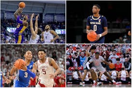 Clockwise from top left: Tari Eason, Blake Wesley, E.J. Liddell and TyTy Washington are potential targets for the Timberwolves at the NBA Draft.