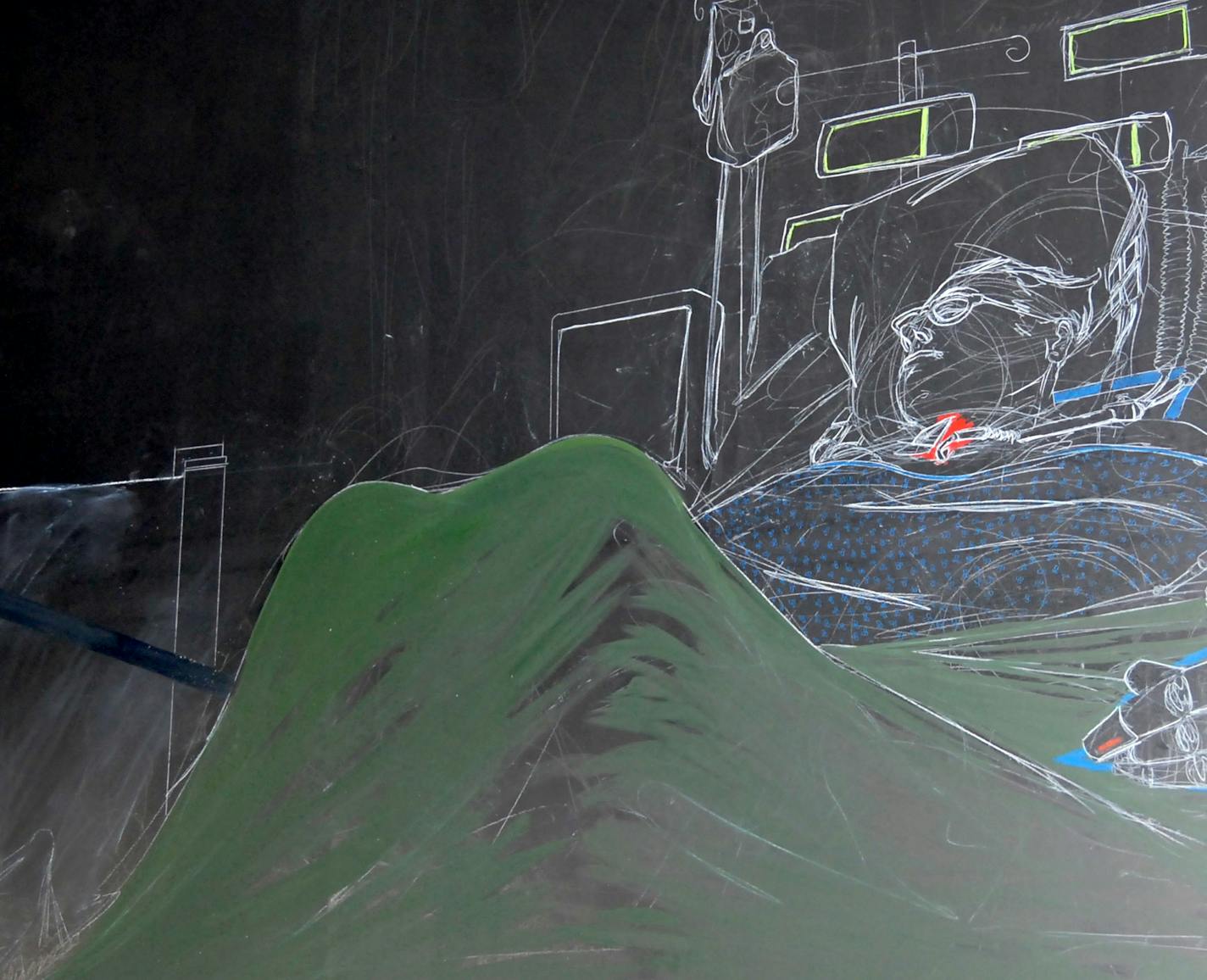 Drawing and painting on a black canvas, Maximilian Toth details episodes from his father's life and his own childhood.